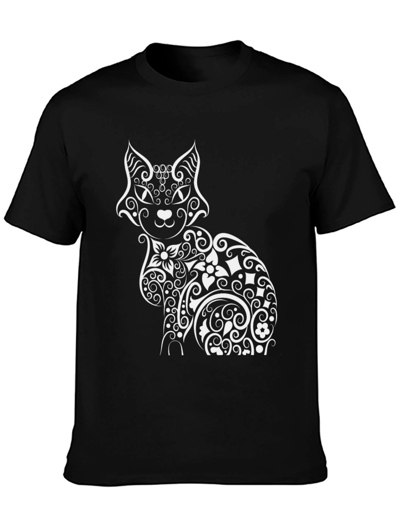 Stylish Cat Graphic Print Black T-Shirt