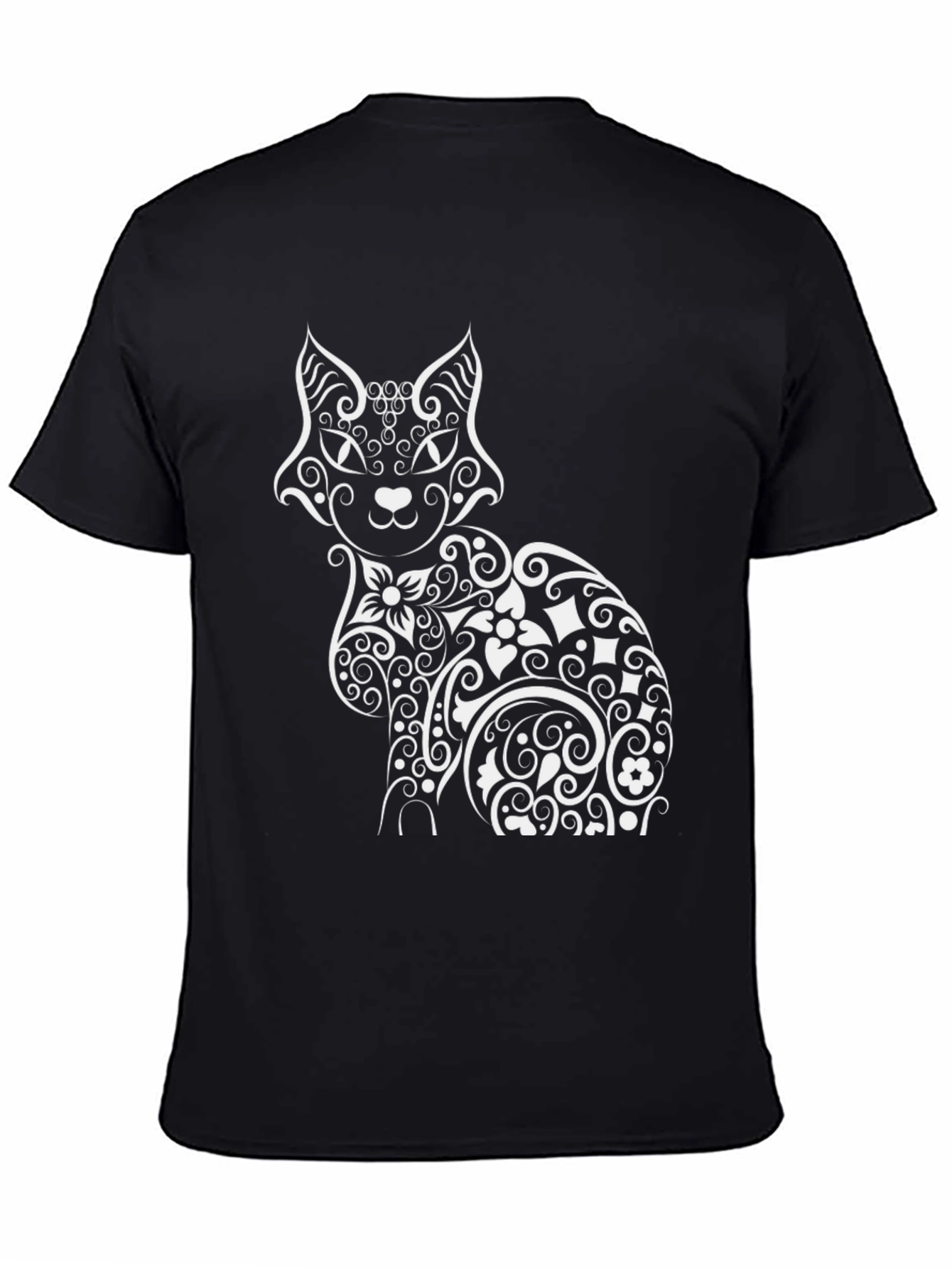 Stylish Cat Graphic Print Black T-Shirt