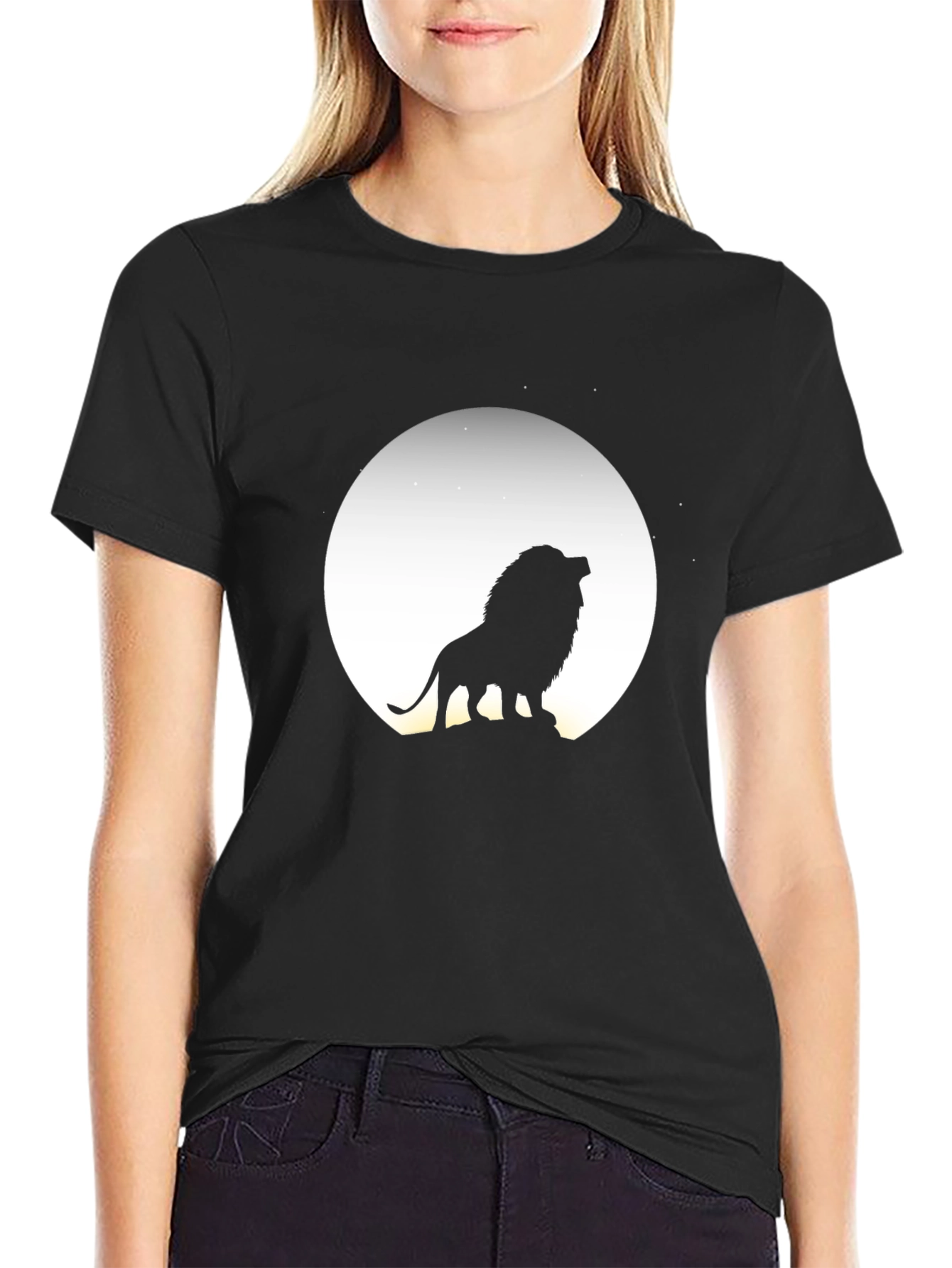 Lion Silhouette Graphic T-Shirt - Black