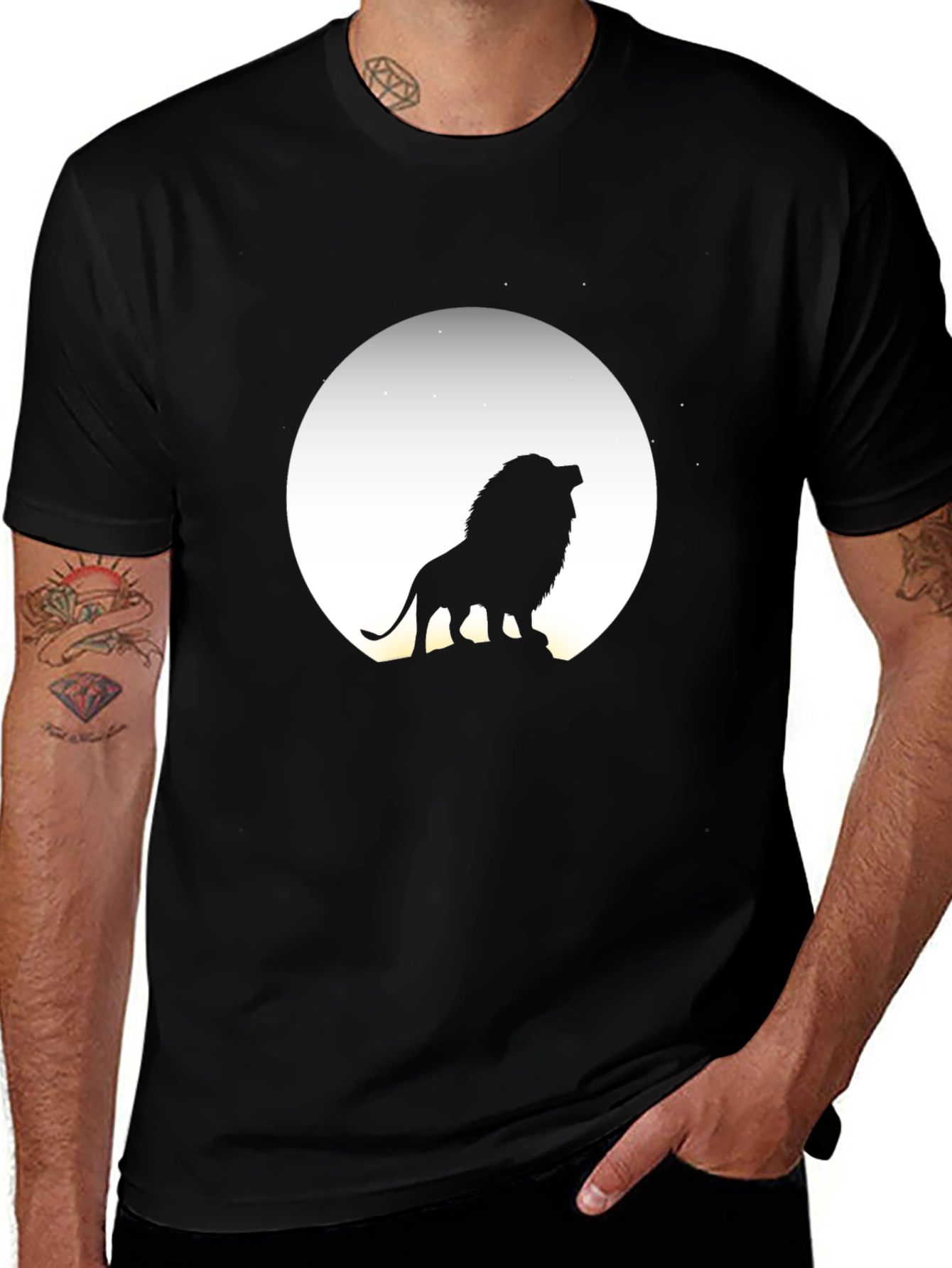 Lion Silhouette Graphic T-Shirt - Black