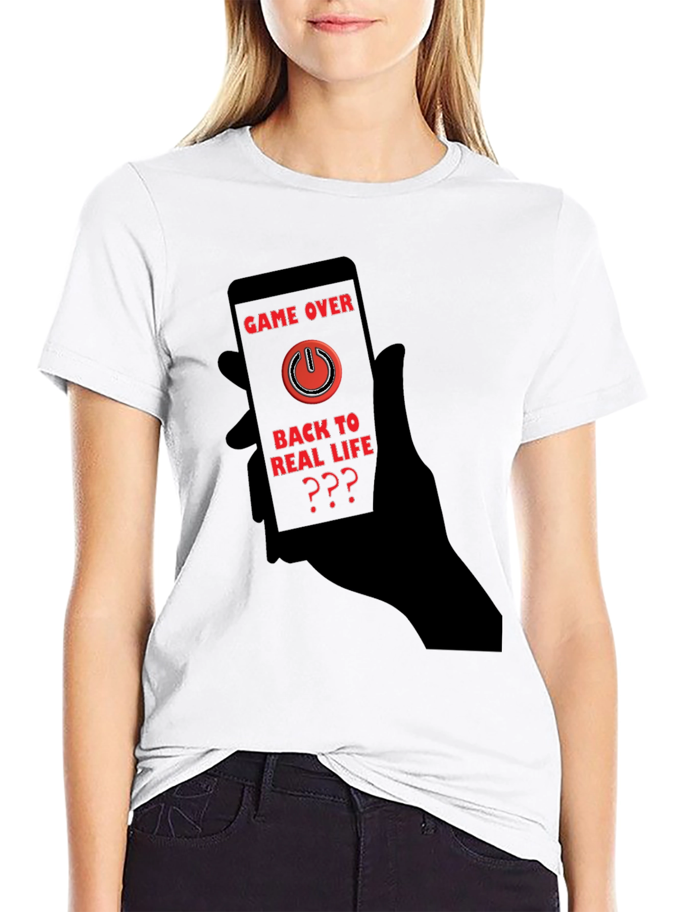 Game Over Black T-Shirt - Back to Real Life?