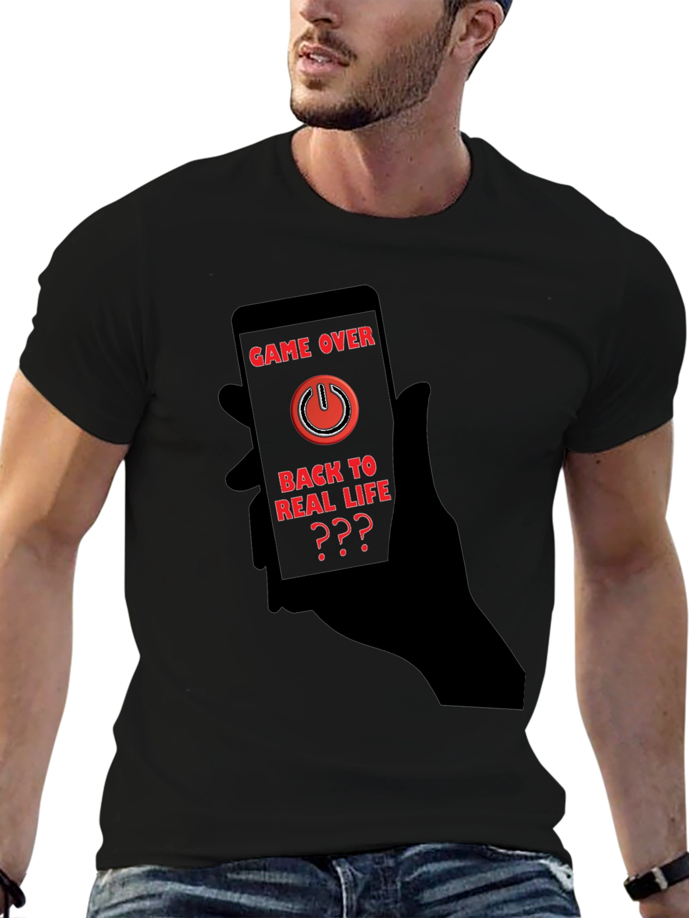 Game Over Black T-Shirt - Back to Real Life?
