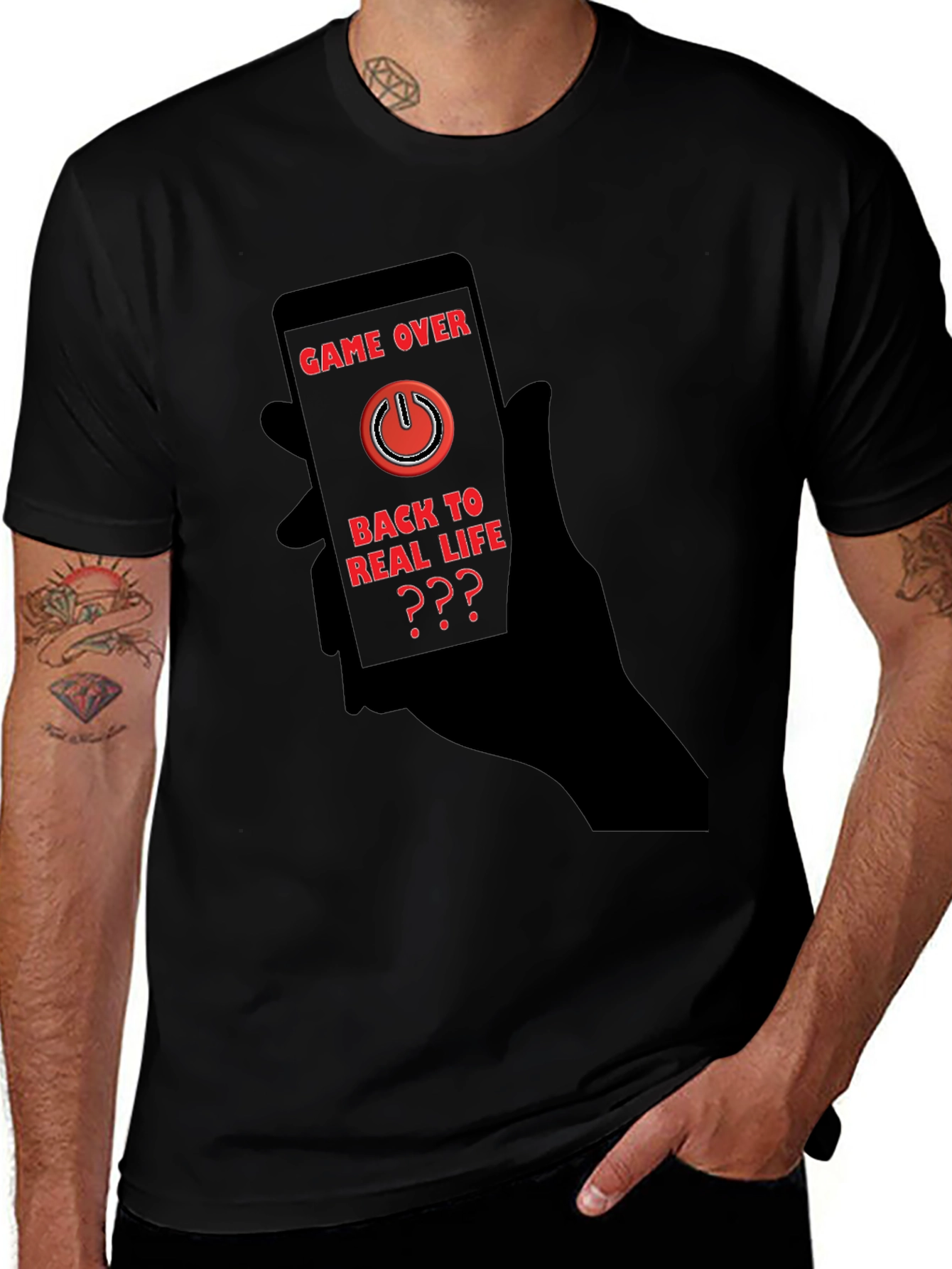 Game Over Black T-Shirt - Back to Real Life?