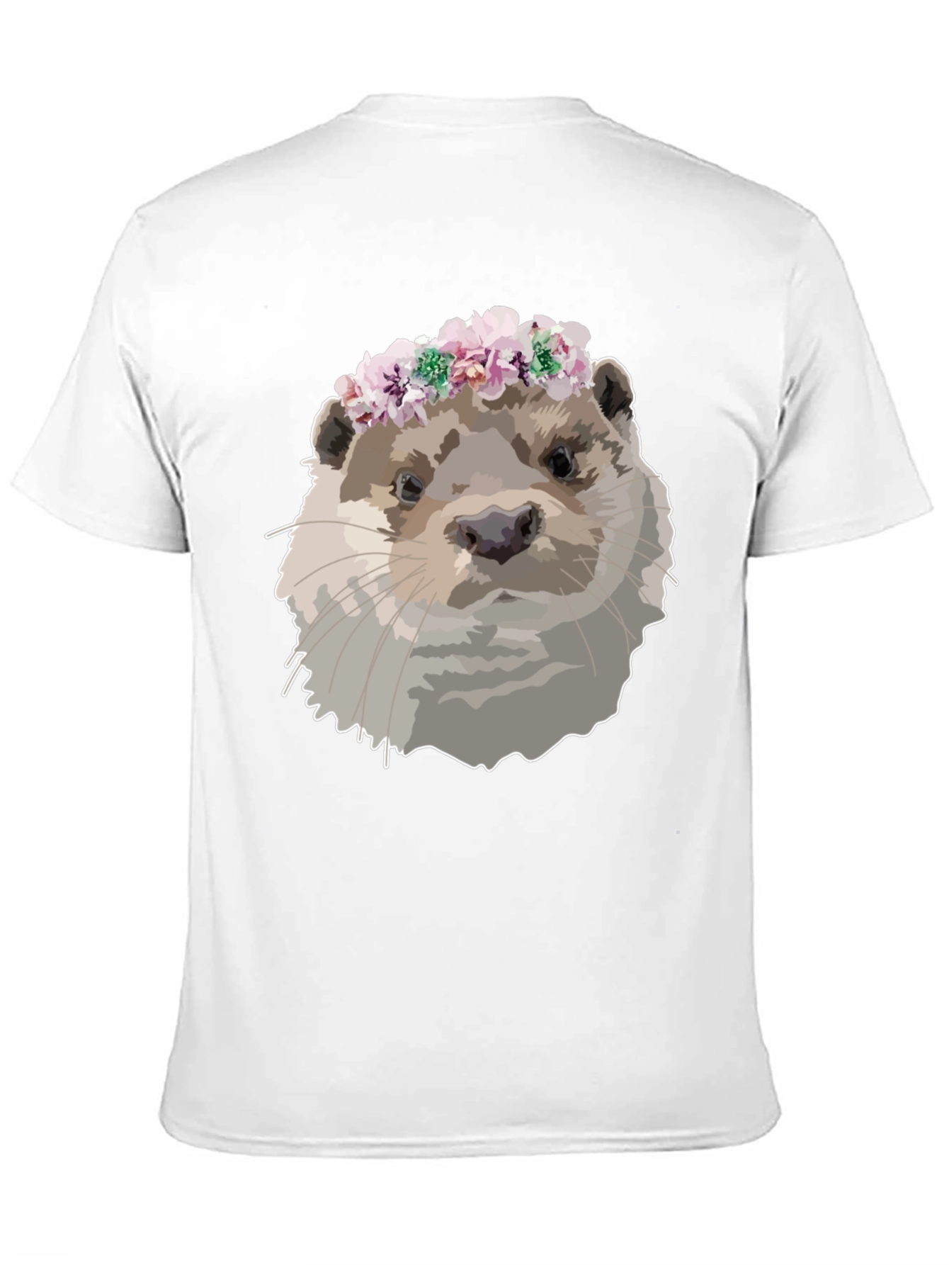 Otter with Flower Crown Black T-Shirt