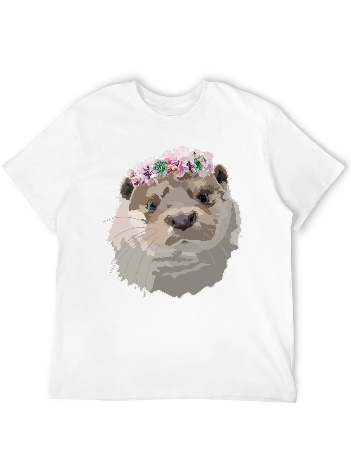Otter with Flower Crown Black T-Shirt