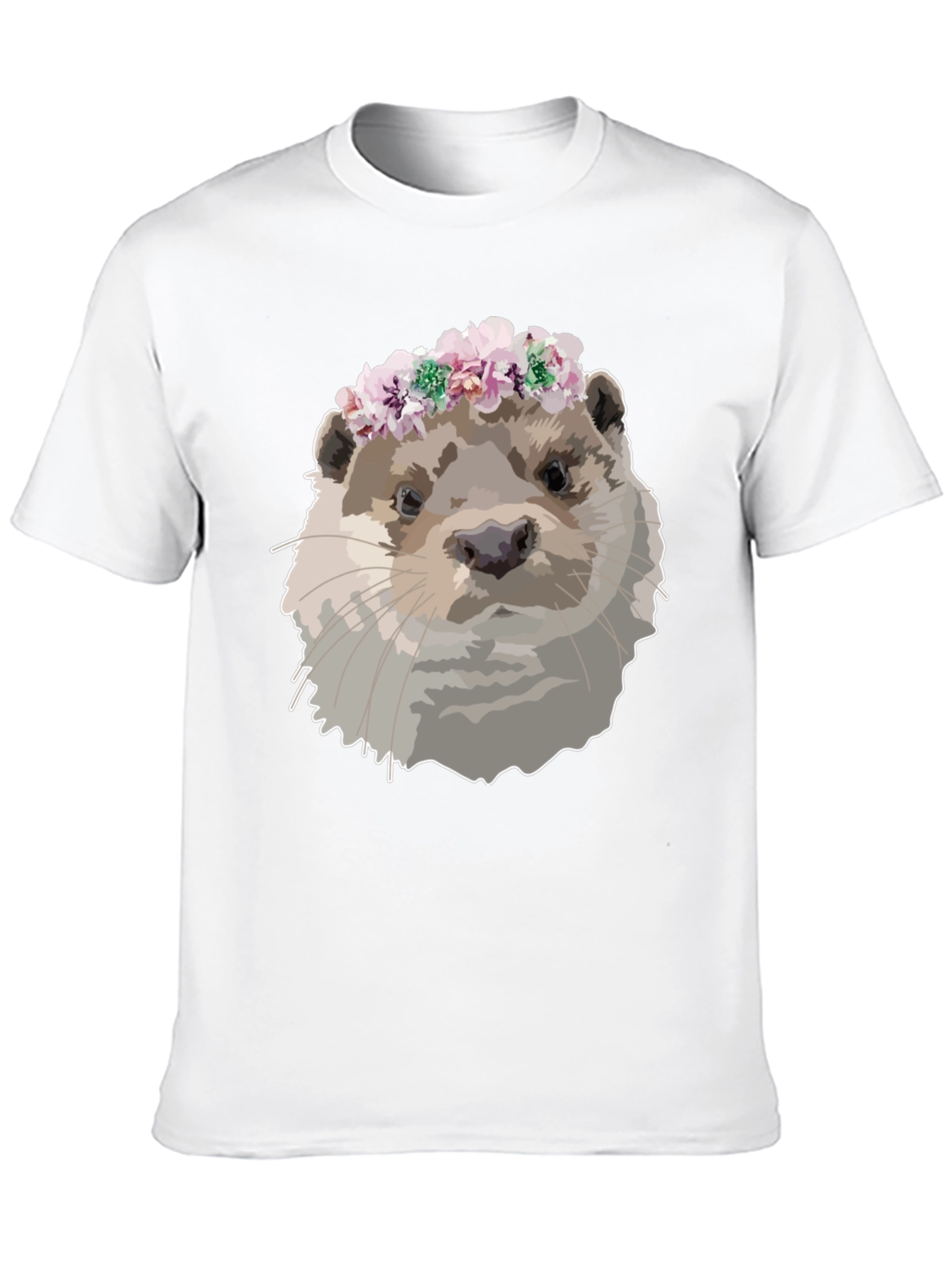 Otter with Flower Crown Black T-Shirt