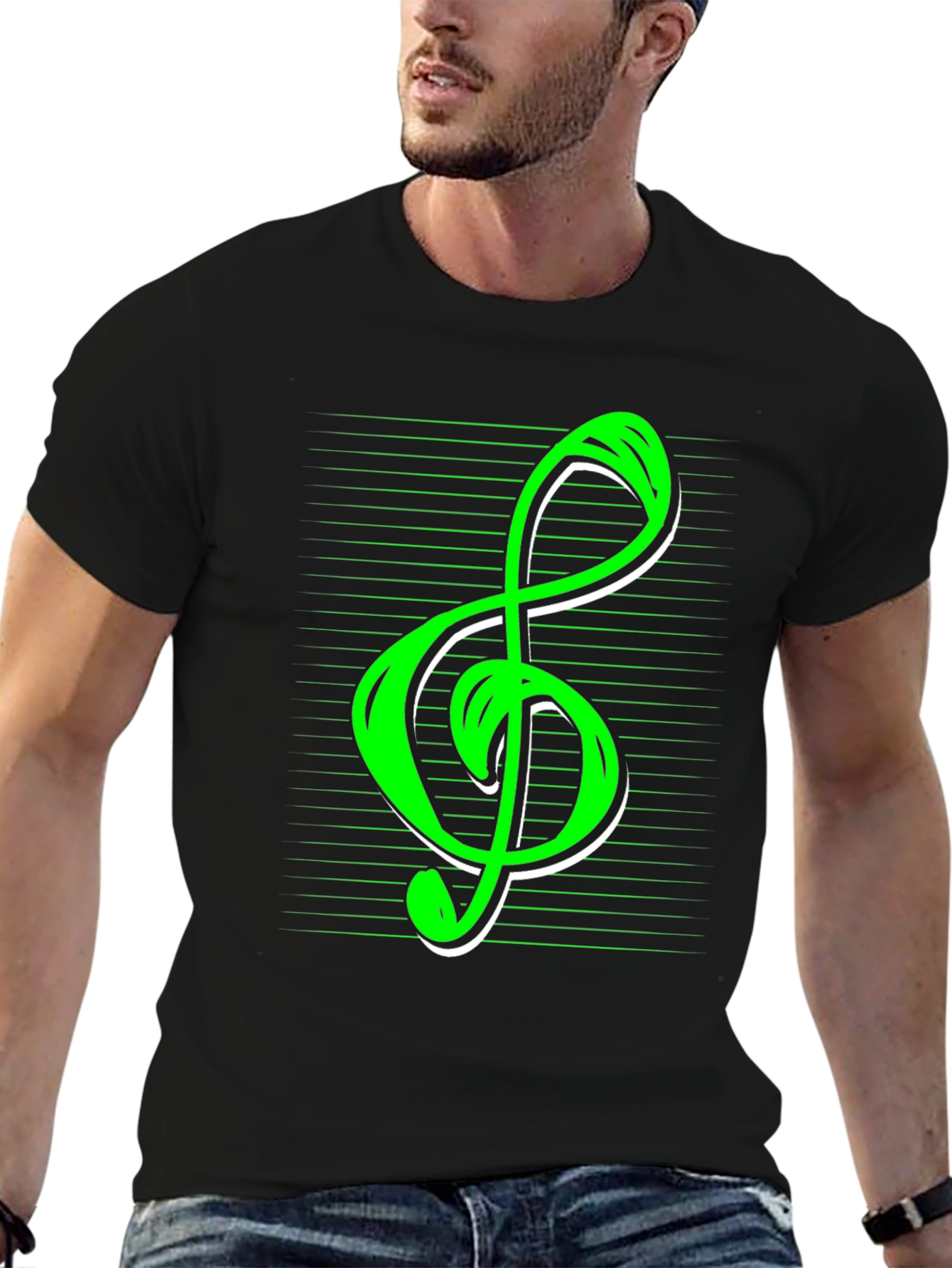 Green Treble Clef Graphic Tee - Music Lover T-Shirt