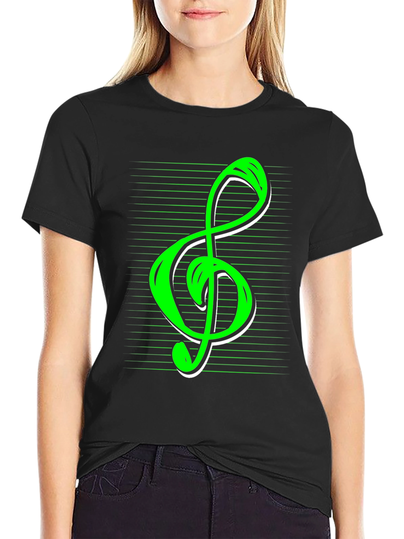 Green Treble Clef Graphic Tee - Music Lover T-Shirt