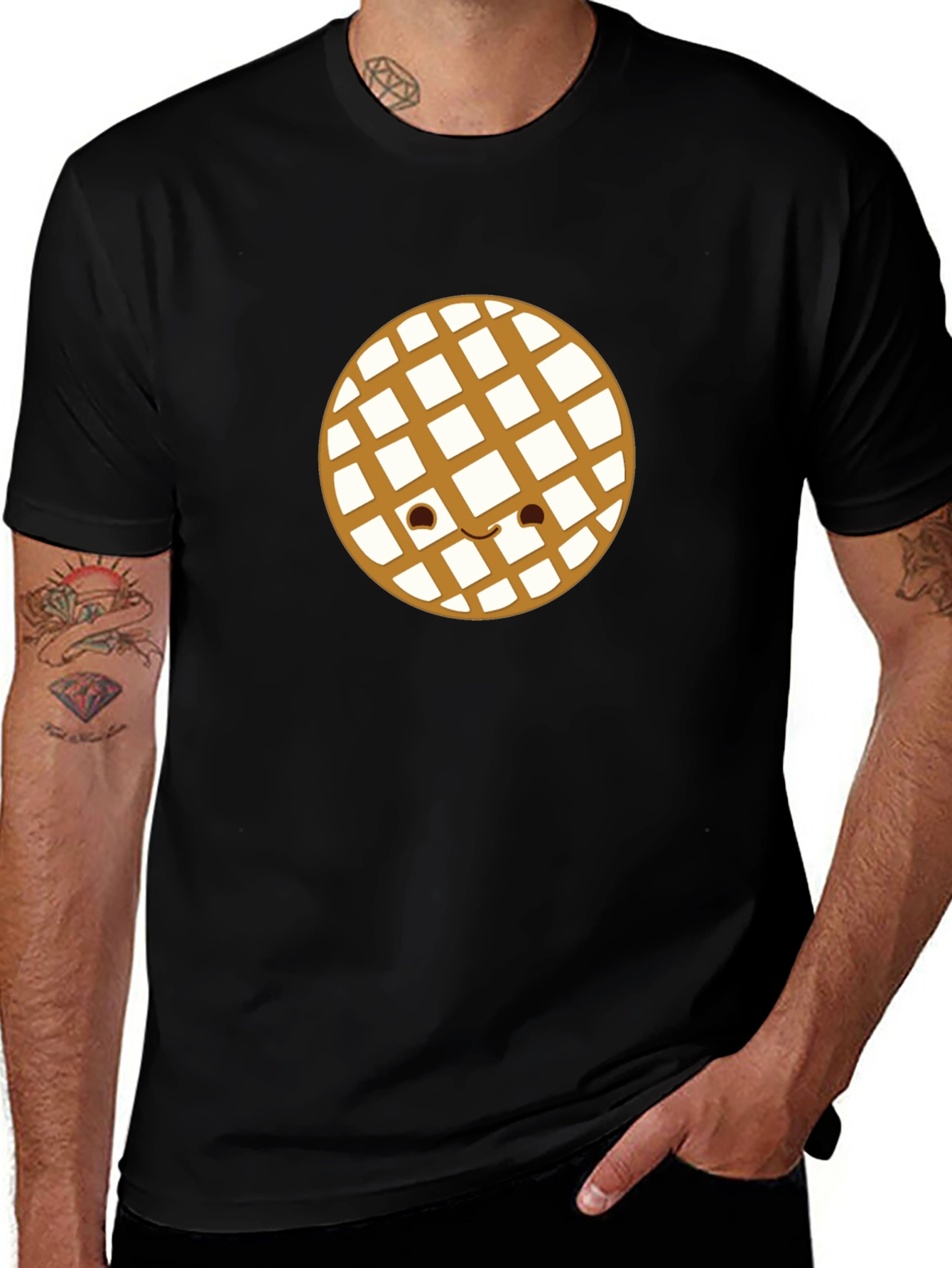 Waffle Smile Graphic Tee - Black Casual Shirt