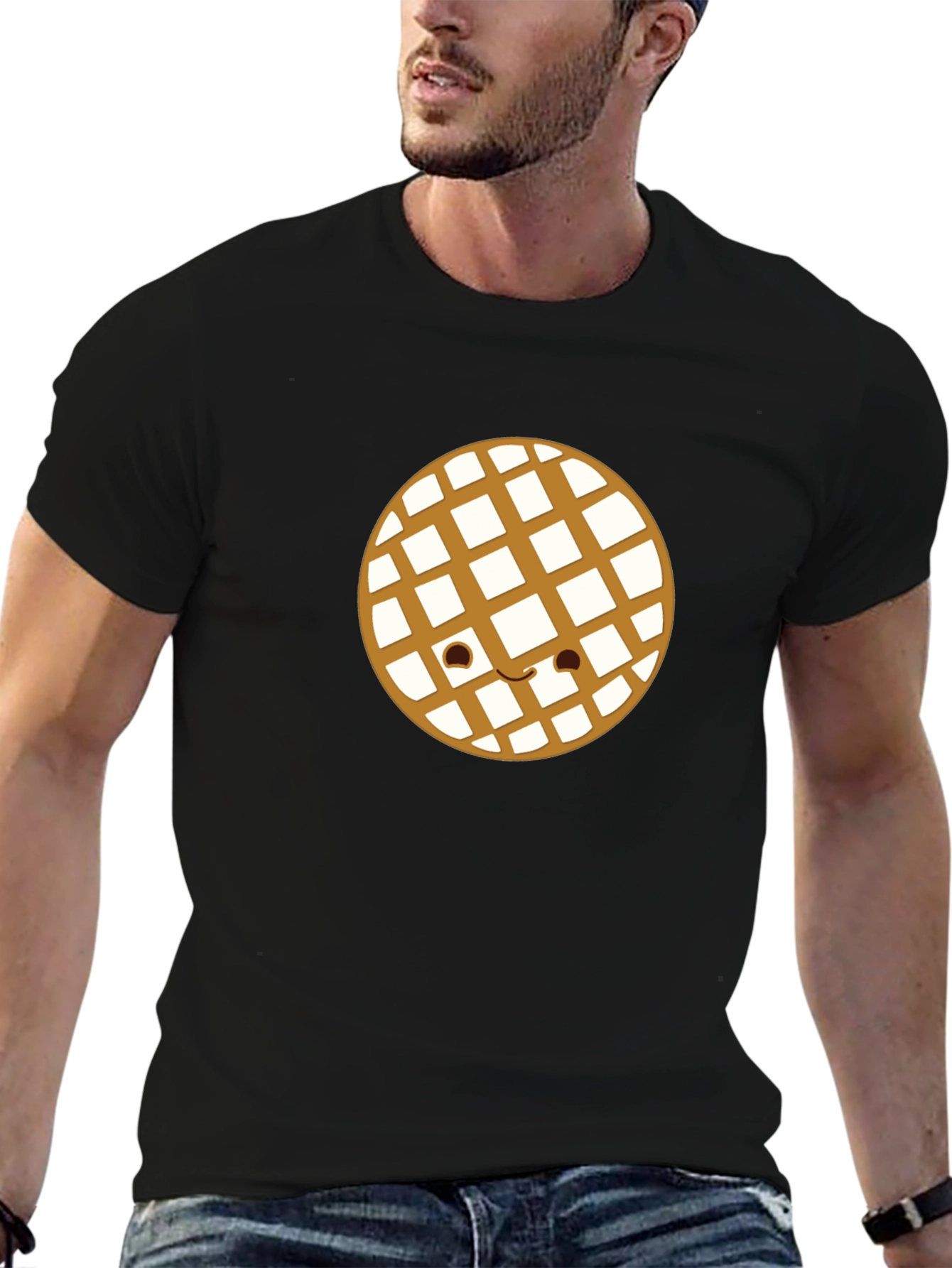 Waffle Smile Graphic Tee - Black Casual Shirt