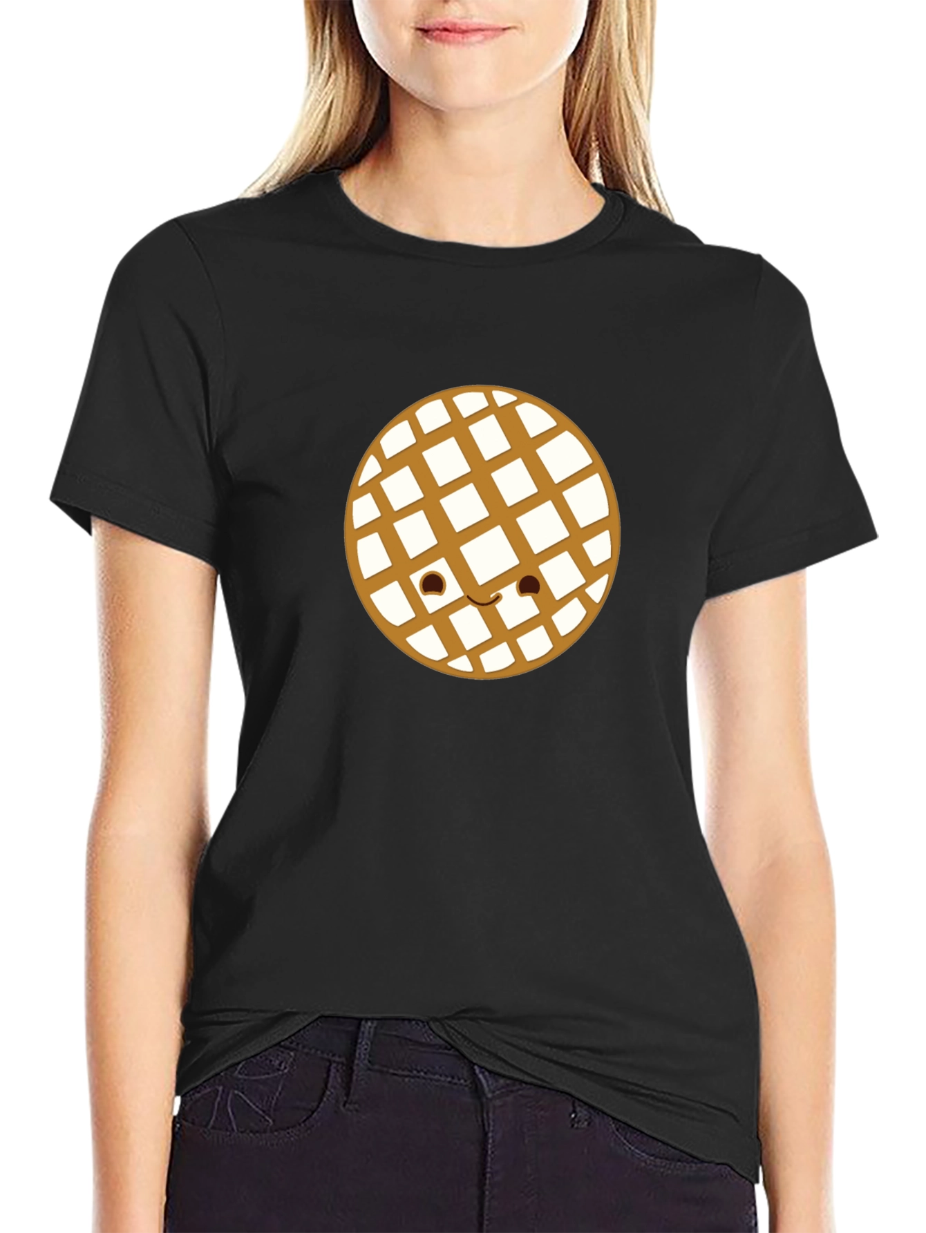 Waffle Smile Graphic Tee - Black Casual Shirt