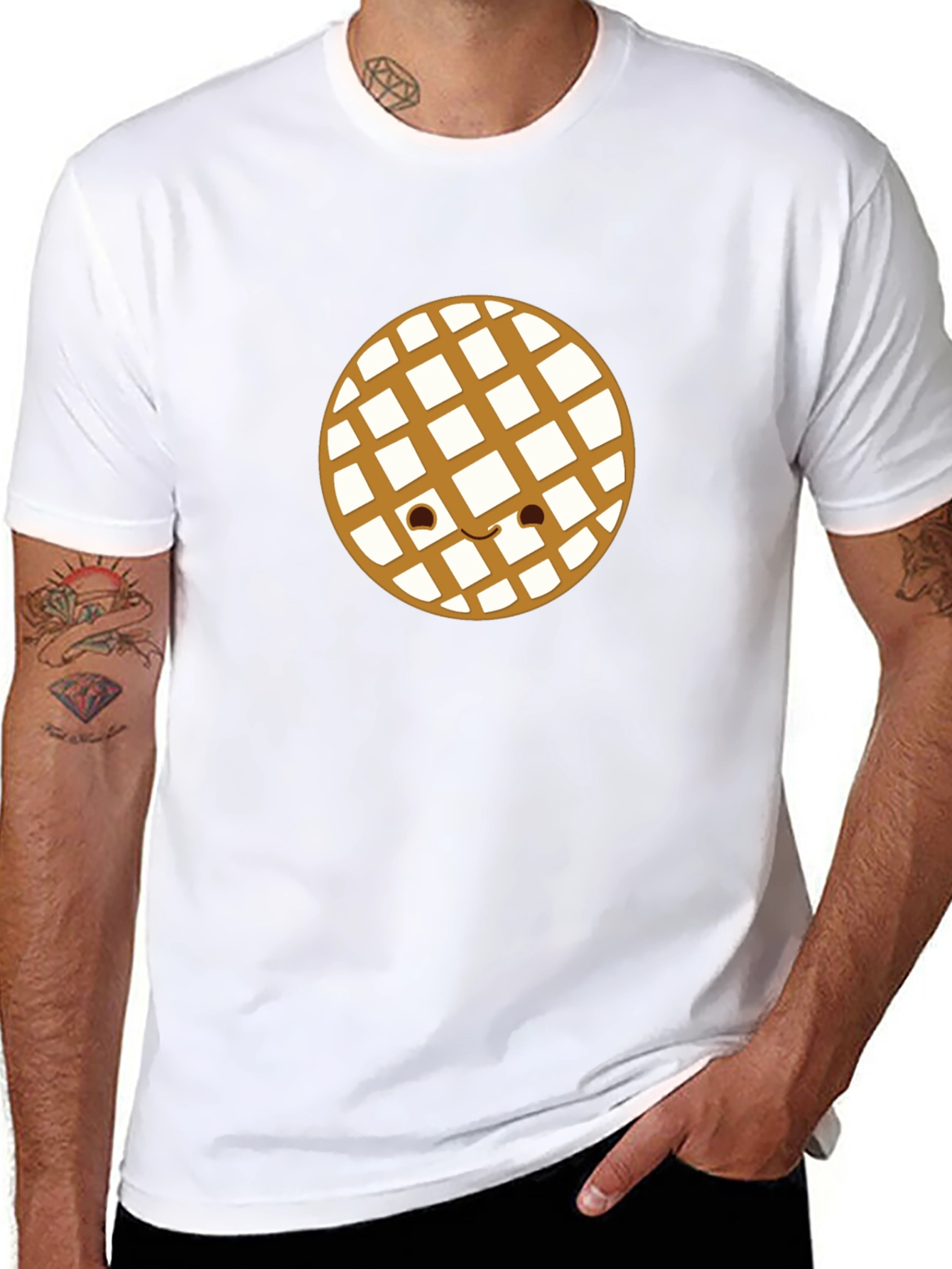 Waffle Smile Graphic Tee - Black Casual Shirt