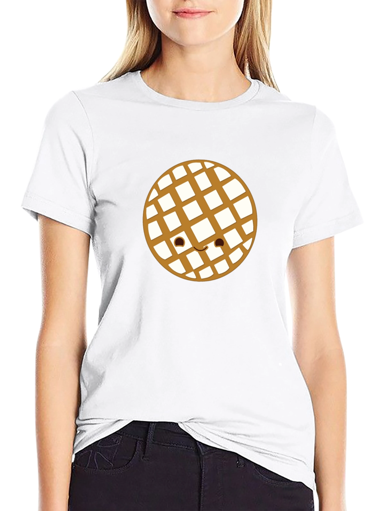 Waffle Smile Graphic Tee - Black Casual Shirt