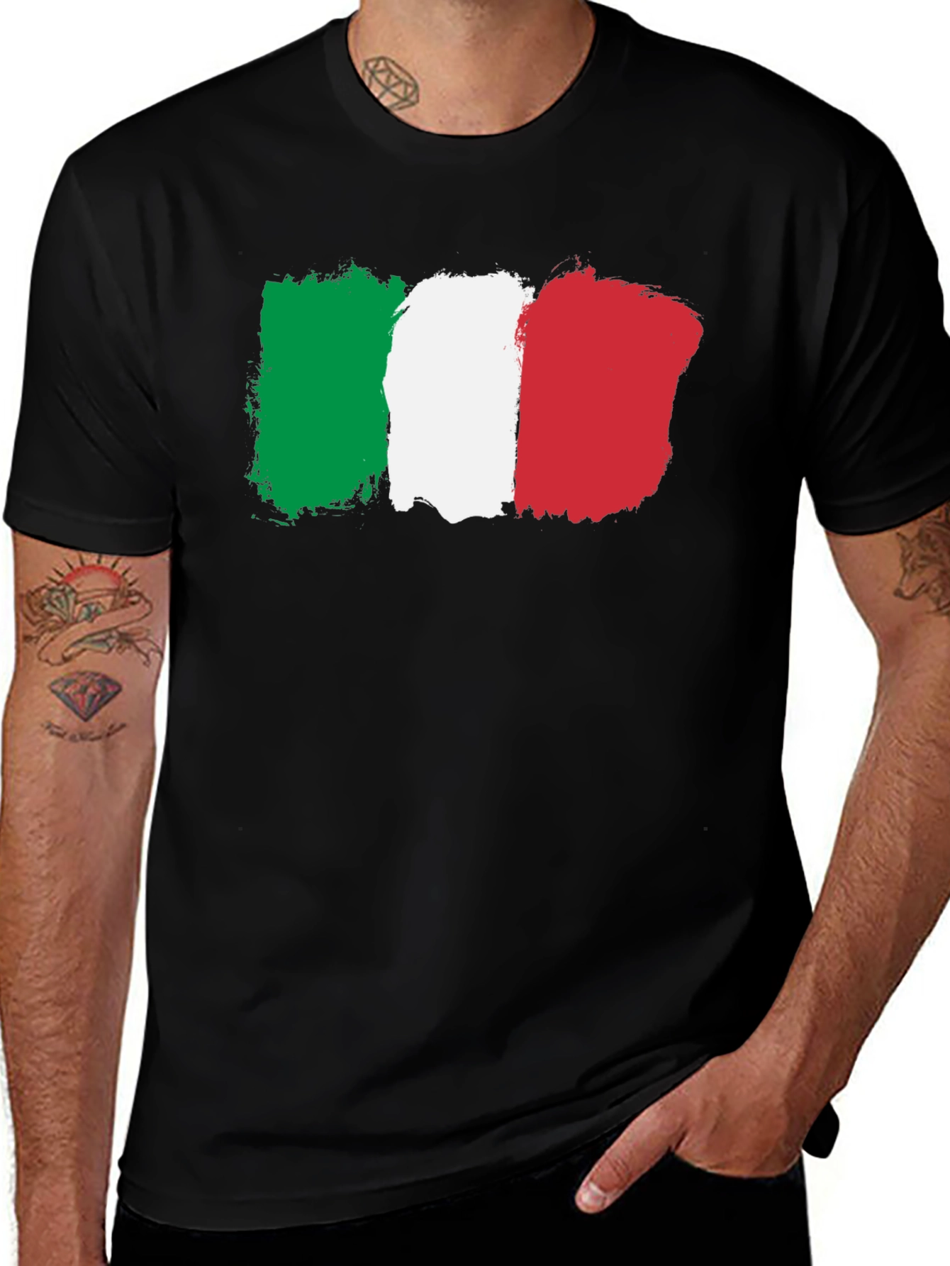 Italy Flag Graphic T-Shirt - Black Crew Neck Tee