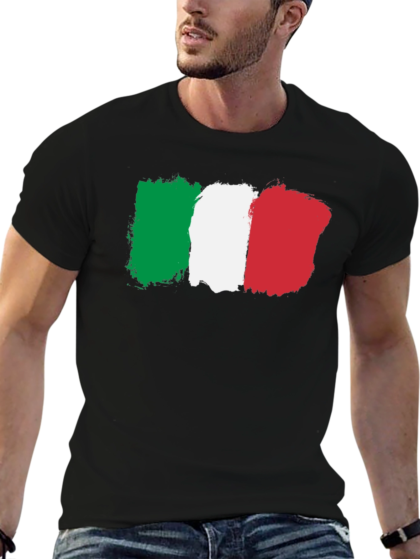 Italy Flag Graphic T-Shirt - Black Crew Neck Tee