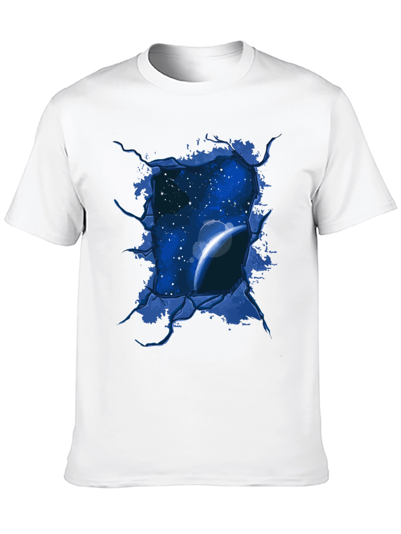 Space View Ripped Tee - Galaxy Planet Graphic T-Shirt
