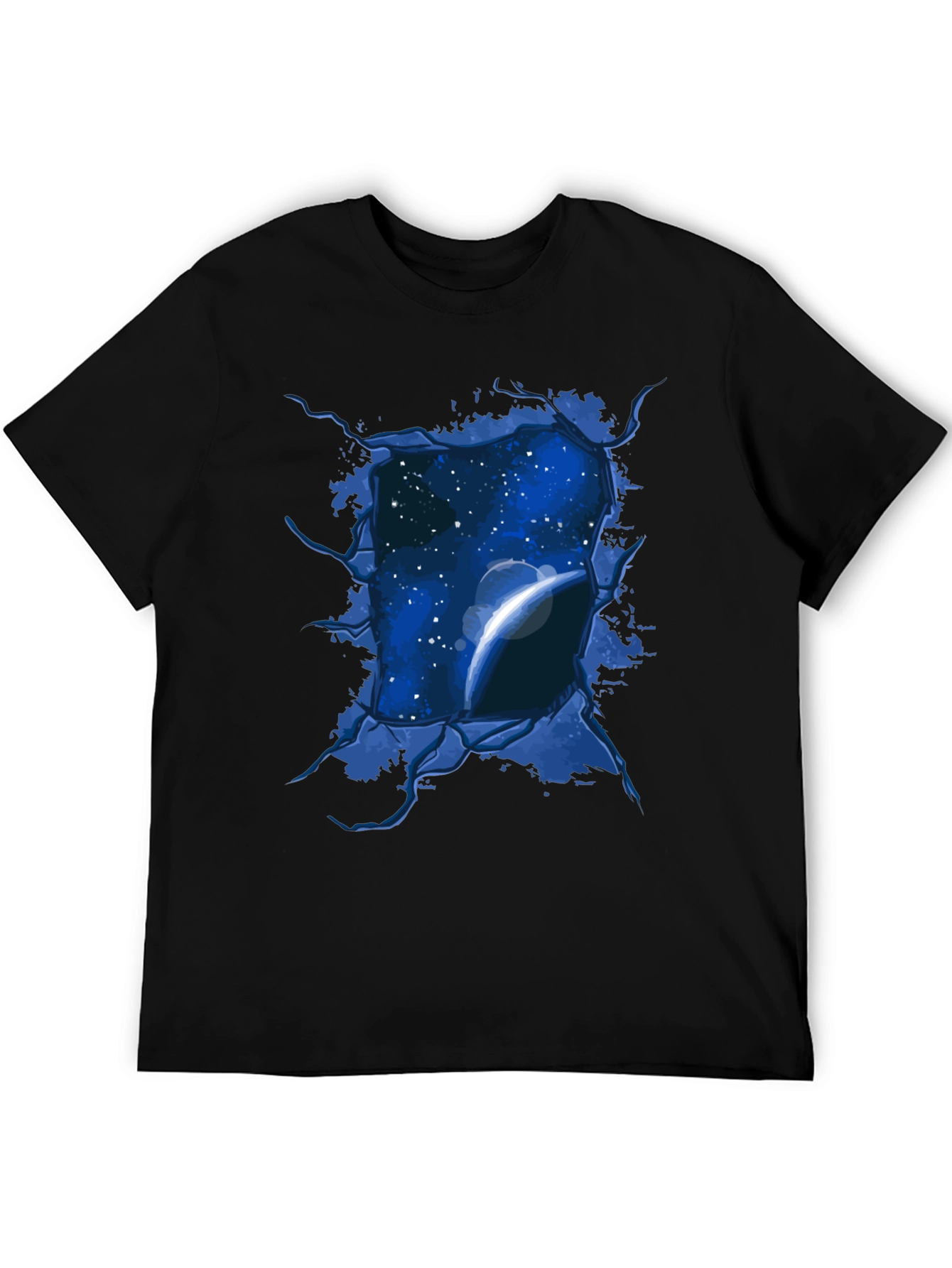Space View Ripped Tee - Galaxy Planet Graphic T-Shirt