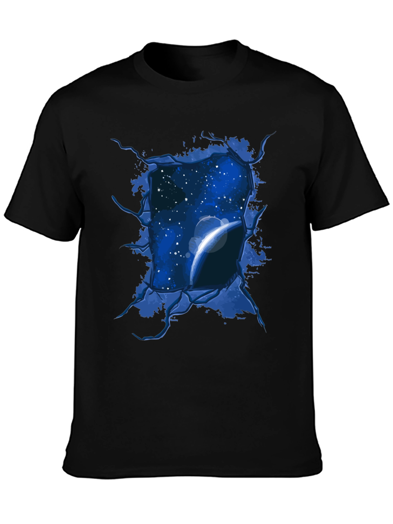 Space View Ripped Tee - Galaxy Planet Graphic T-Shirt