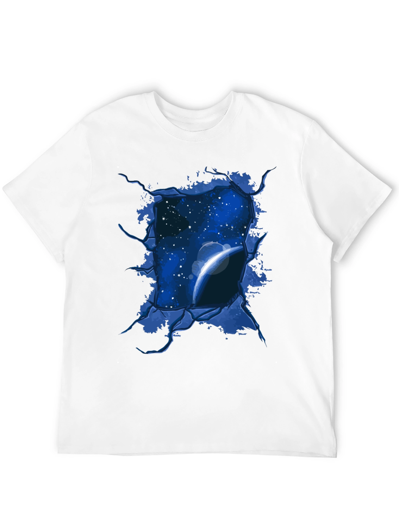 Space View Ripped Tee - Galaxy Planet Graphic T-Shirt