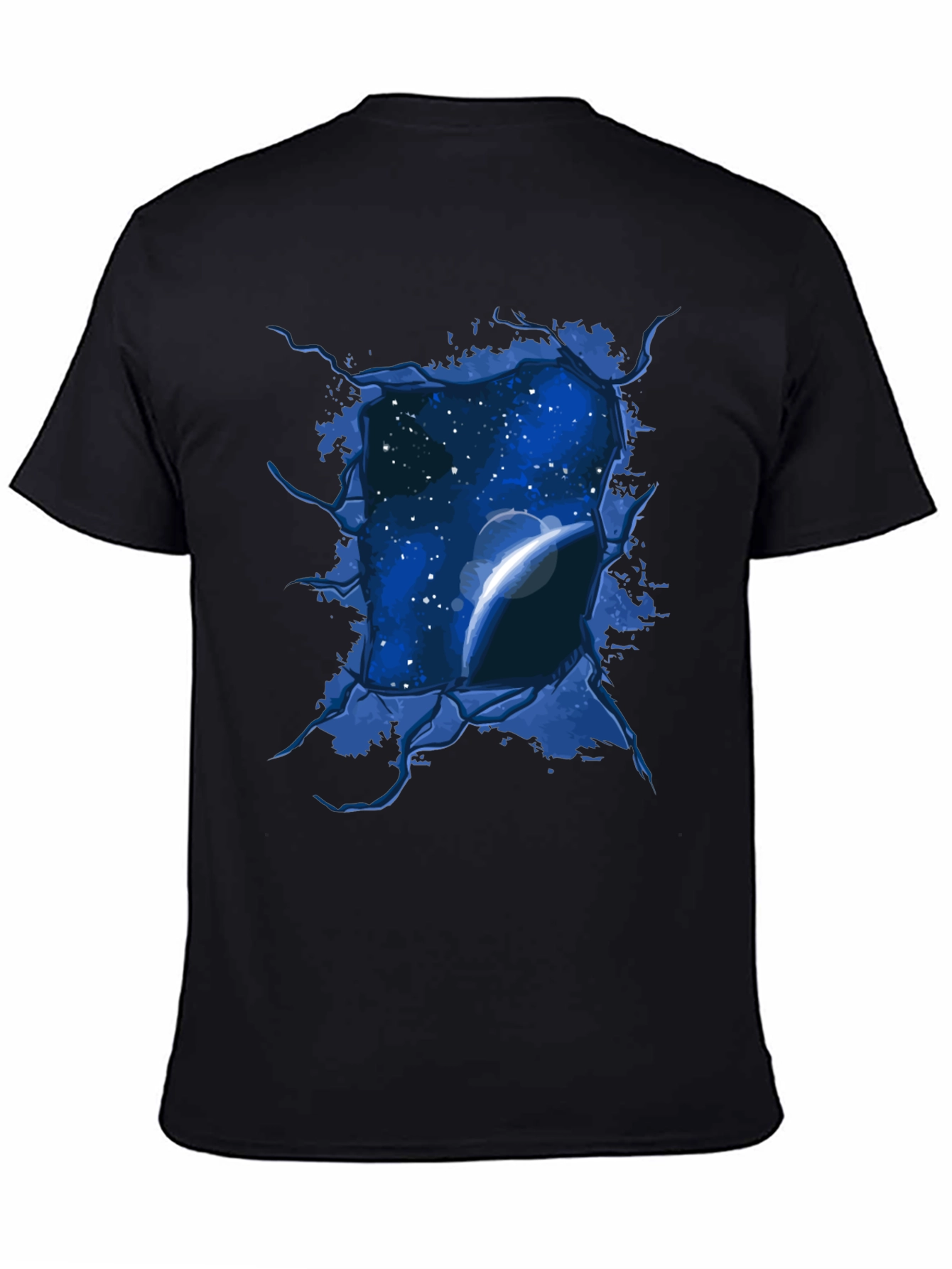 Space View Ripped Tee - Galaxy Planet Graphic T-Shirt
