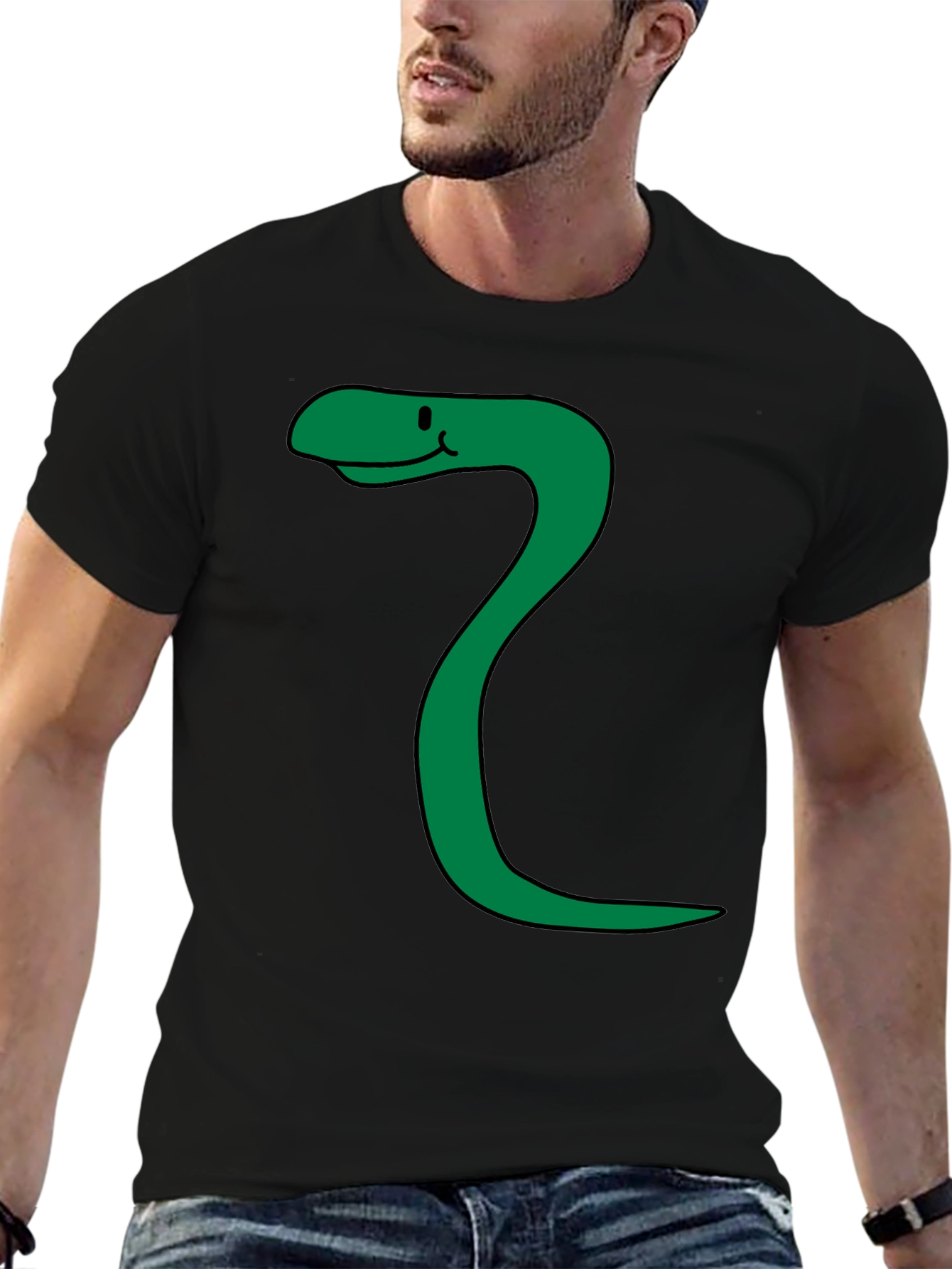 Funny Snake Cartoon Black T-Shirt