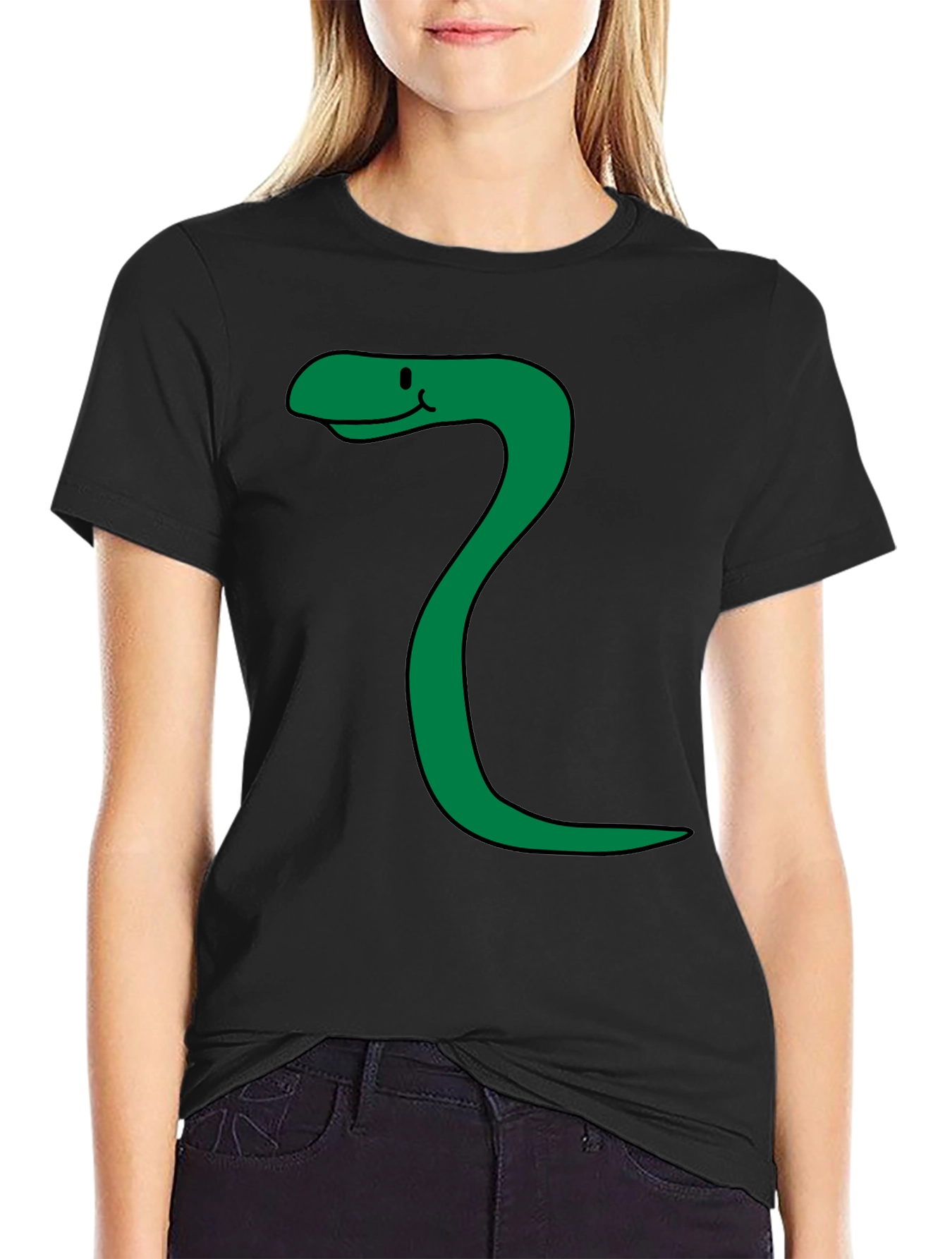 Funny Snake Cartoon Black T-Shirt
