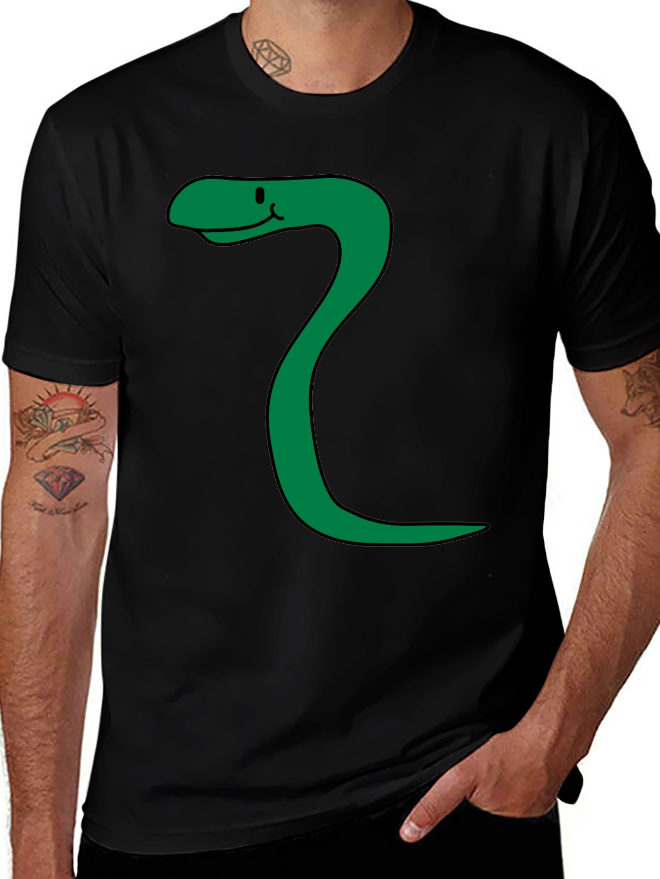 Funny Snake Cartoon Black T-Shirt