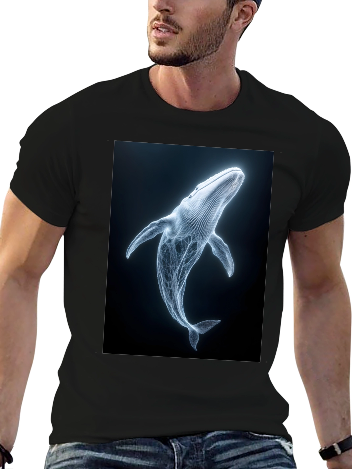 Whale Graphic Print Black T-Shirt