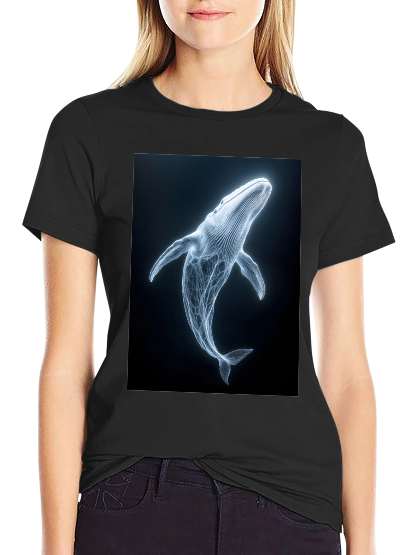 Whale Graphic Print Black T-Shirt