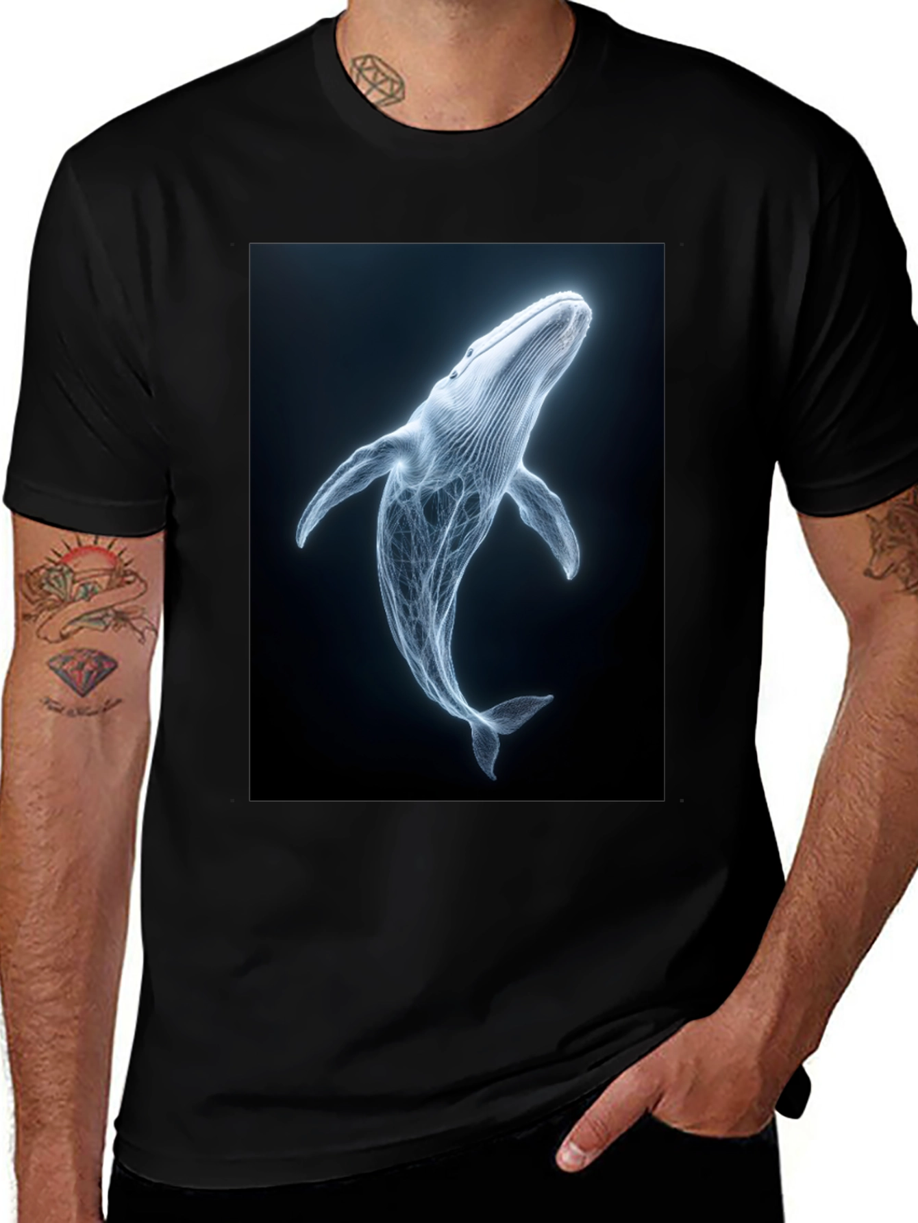 Whale Graphic Print Black T-Shirt