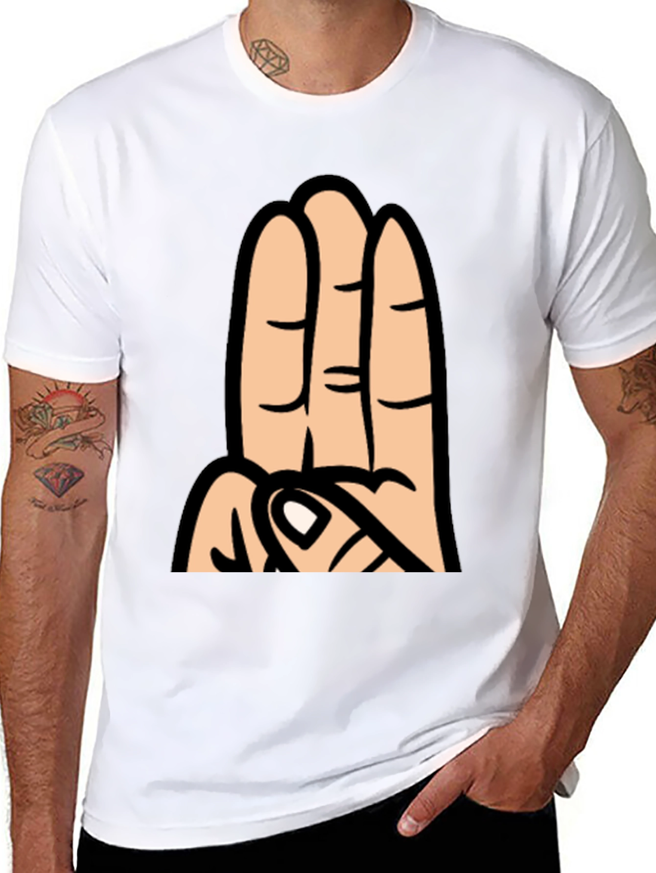 Three Finger Cartoon Hand Graphic T-Shirt
