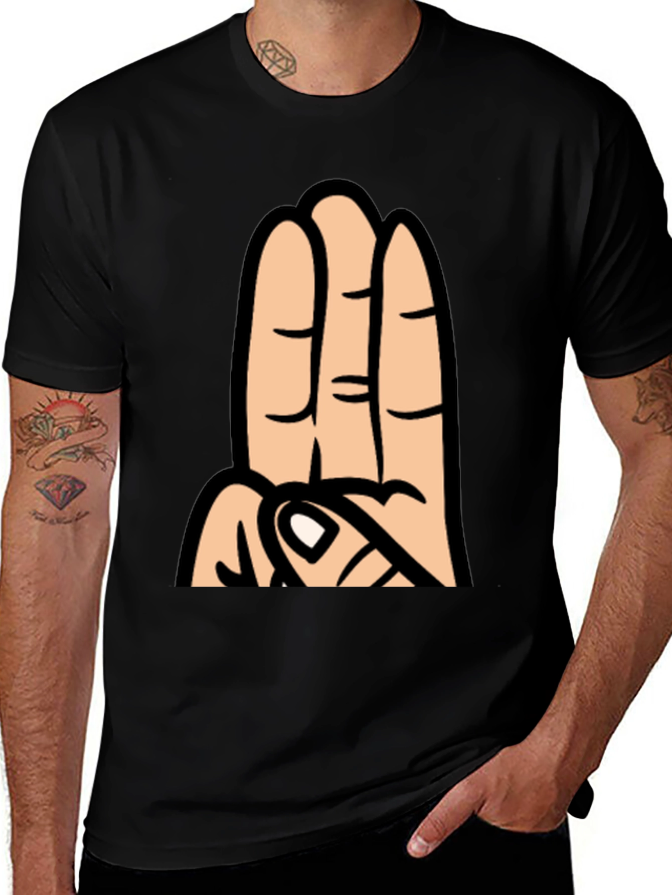 Three Finger Cartoon Hand Graphic T-Shirt