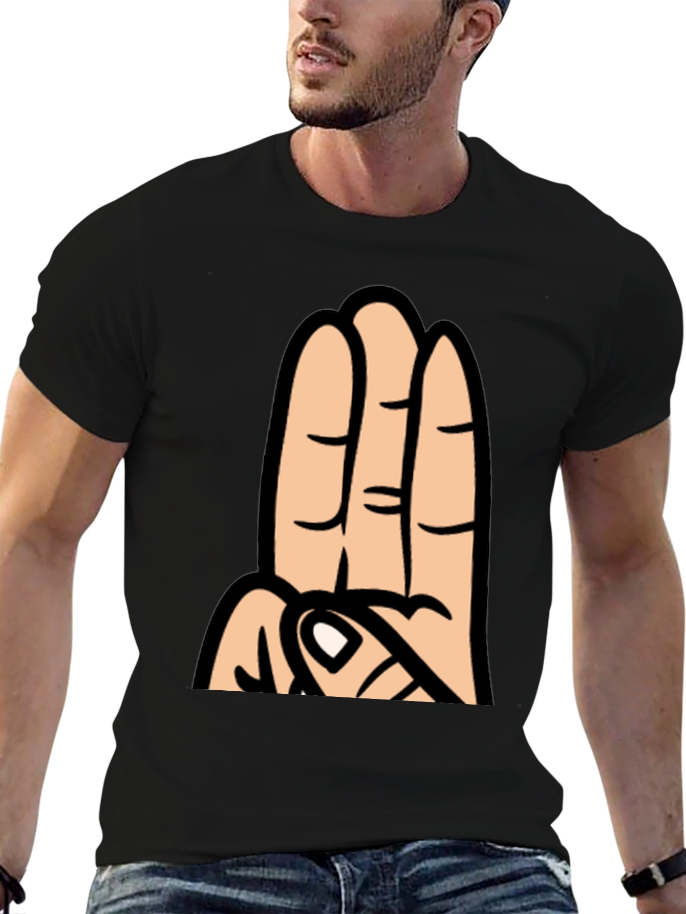 Three Finger Cartoon Hand Graphic T-Shirt