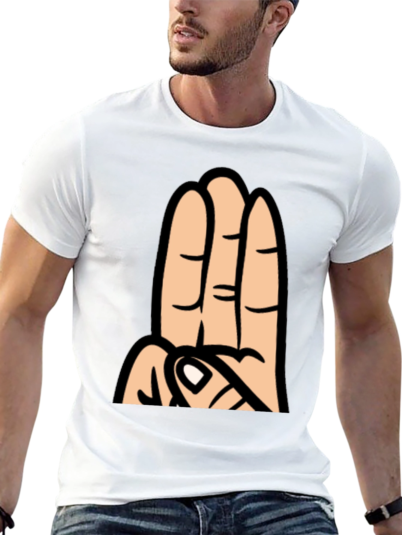 Three Finger Cartoon Hand Graphic T-Shirt