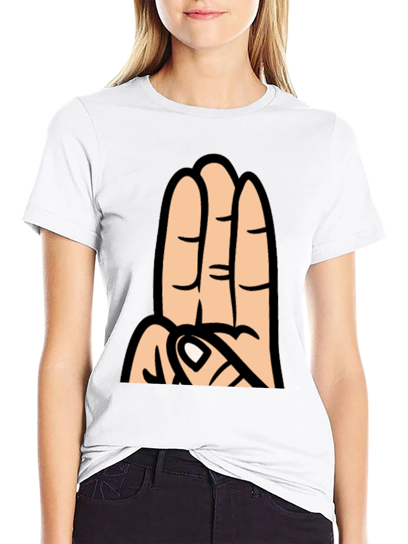 Three Finger Cartoon Hand Graphic T-Shirt
