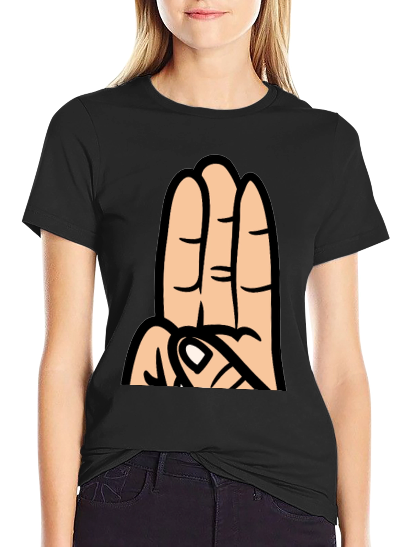 Three Finger Cartoon Hand Graphic T-Shirt