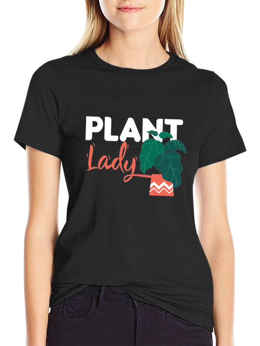 Plant Lady Graphic Tee - Black Cotton Casual Shirt