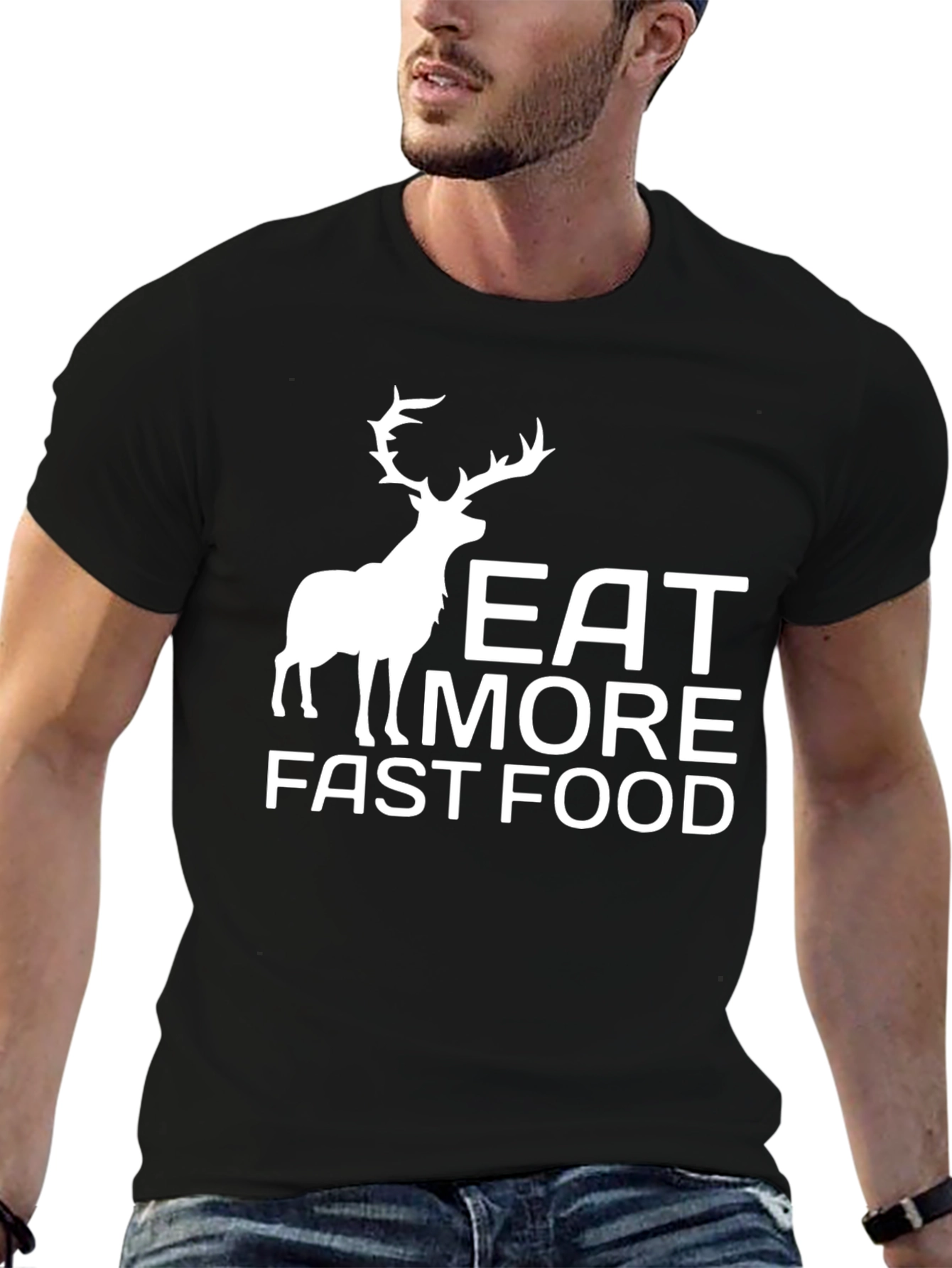 Eat More Fast Food Deer Graphic T-Shirt