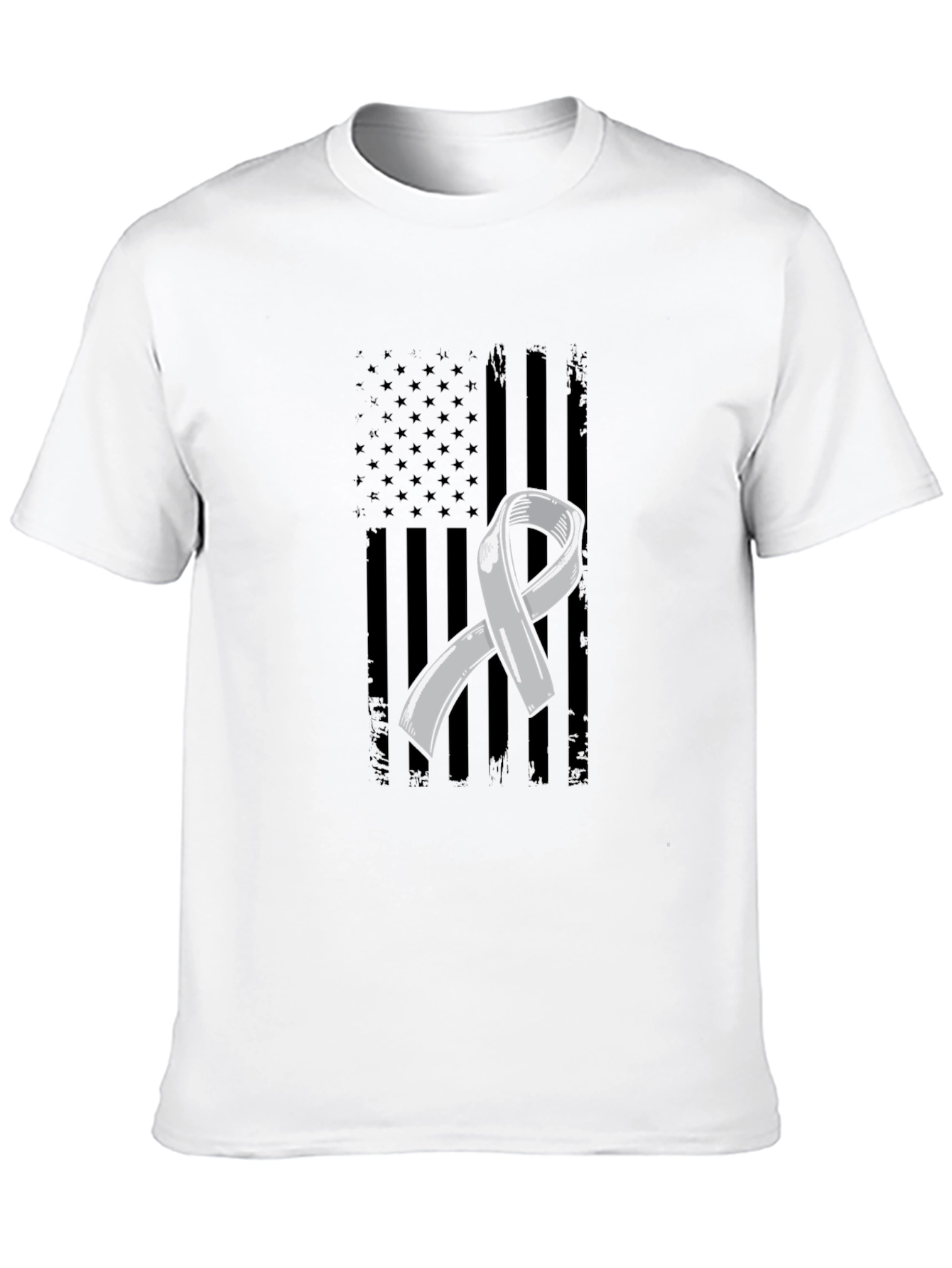 Grey Ribbon American Flag Graphic T-Shirt