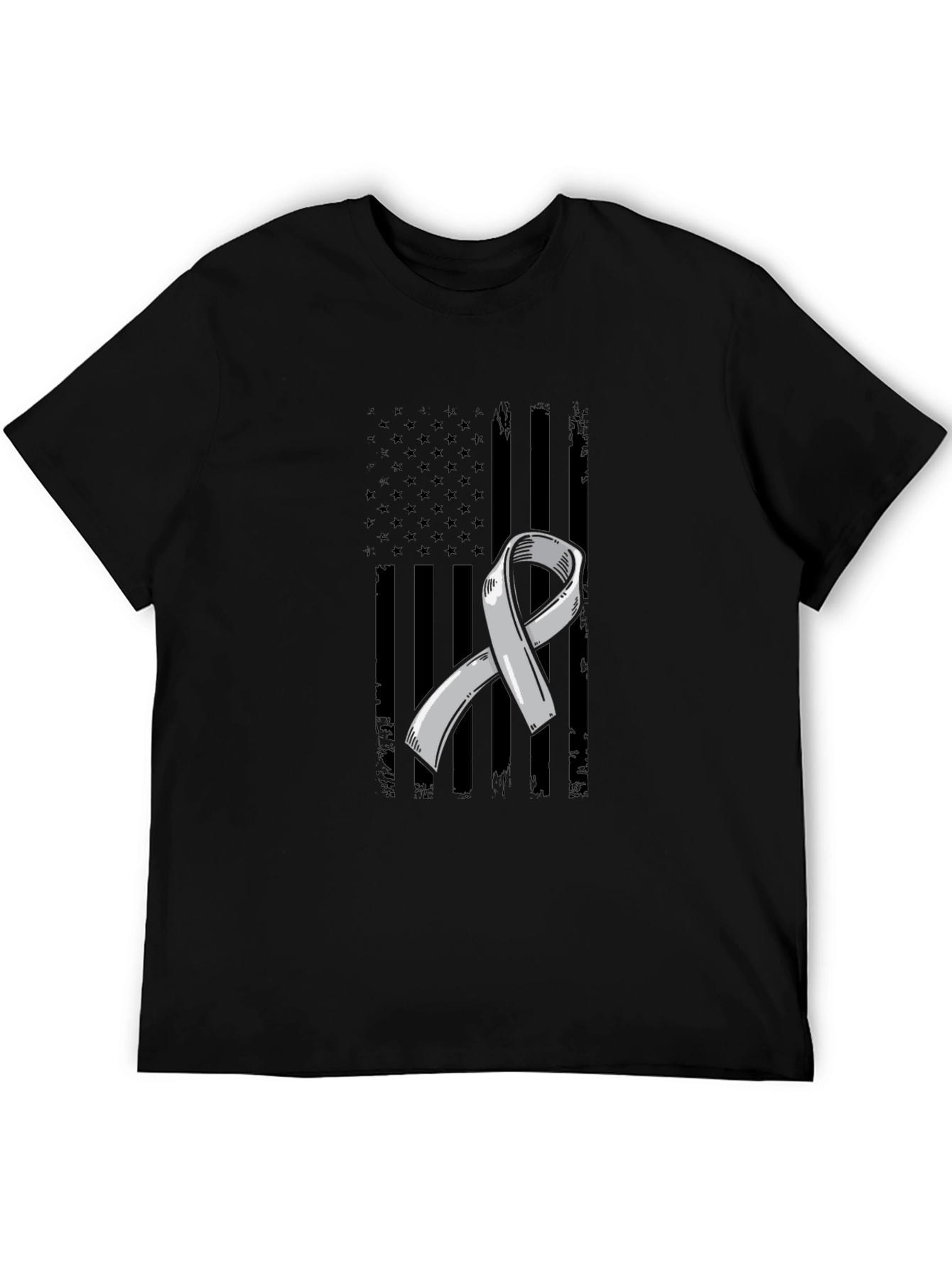 Grey Ribbon American Flag Graphic T-Shirt