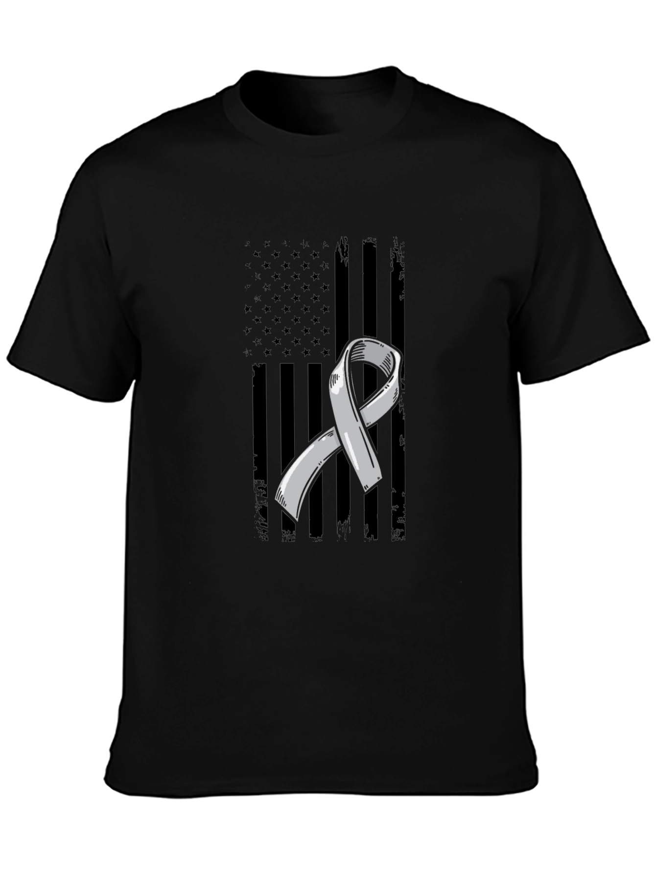 Grey Ribbon American Flag Graphic T-Shirt