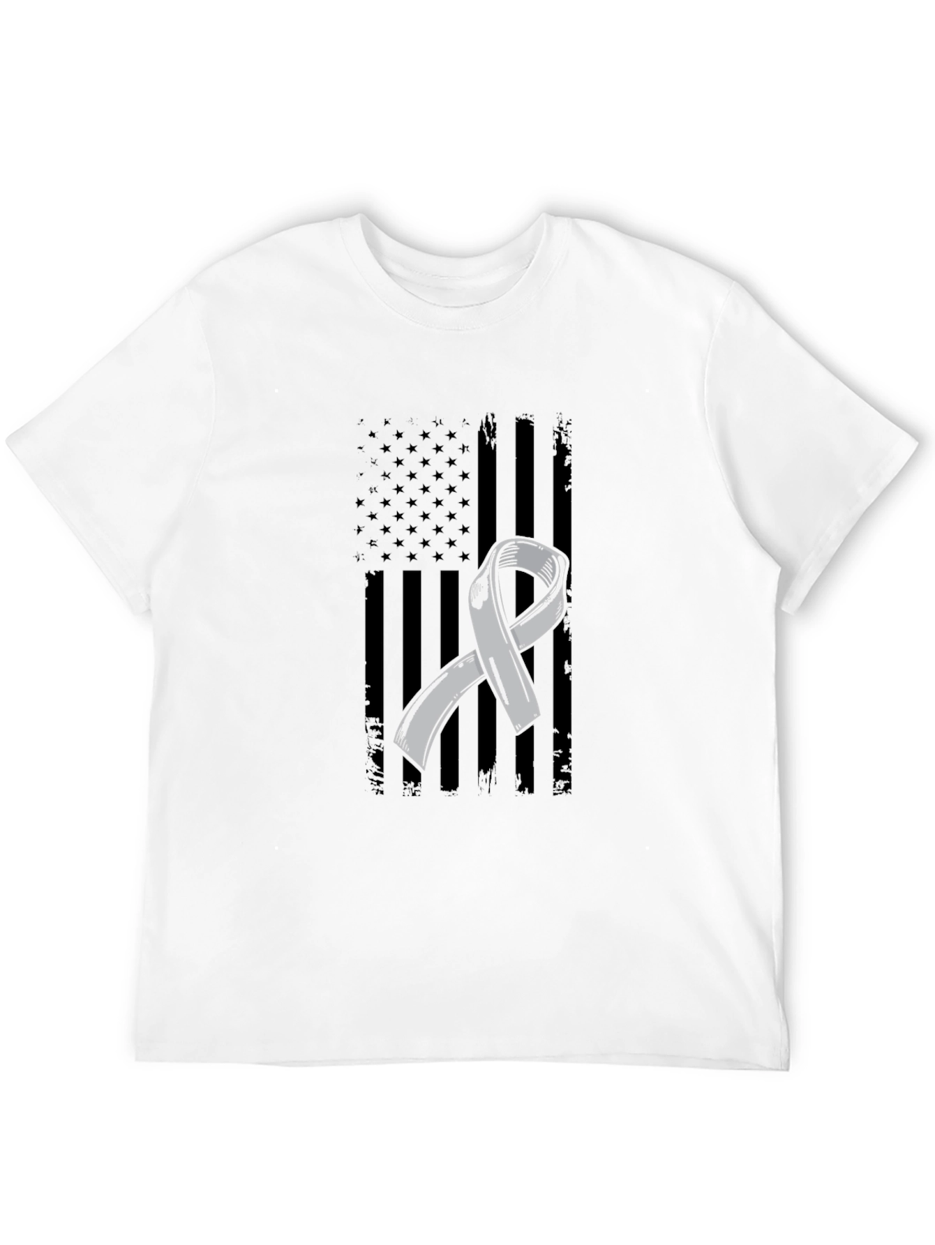 Grey Ribbon American Flag Graphic T-Shirt