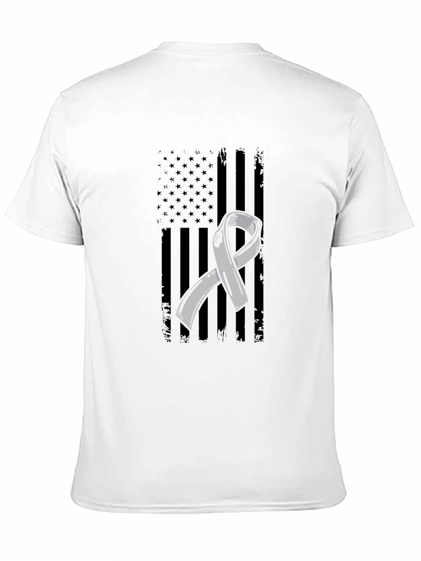 Grey Ribbon American Flag Graphic T-Shirt