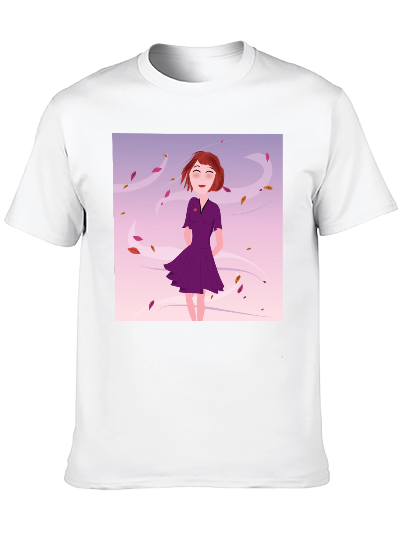 Whimsical Girl in Wind T-Shirt