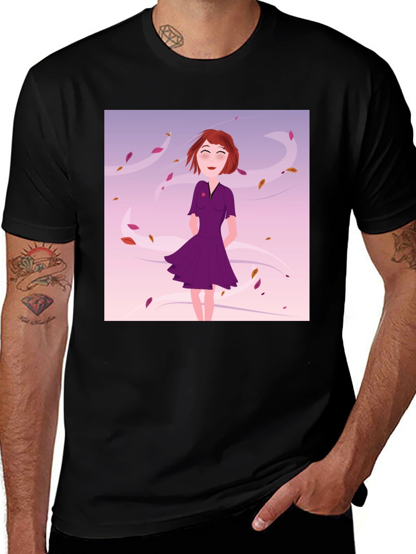 Whimsical Girl in Wind T-Shirt