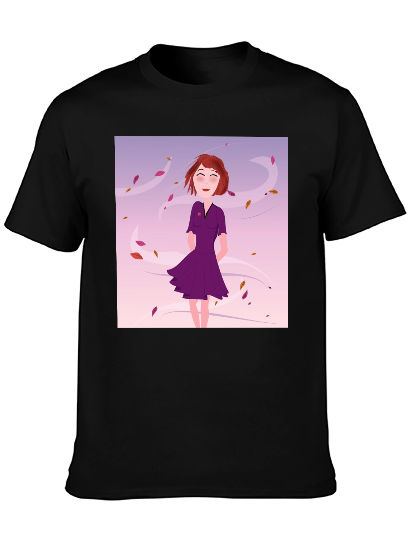 Whimsical Girl in Wind T-Shirt