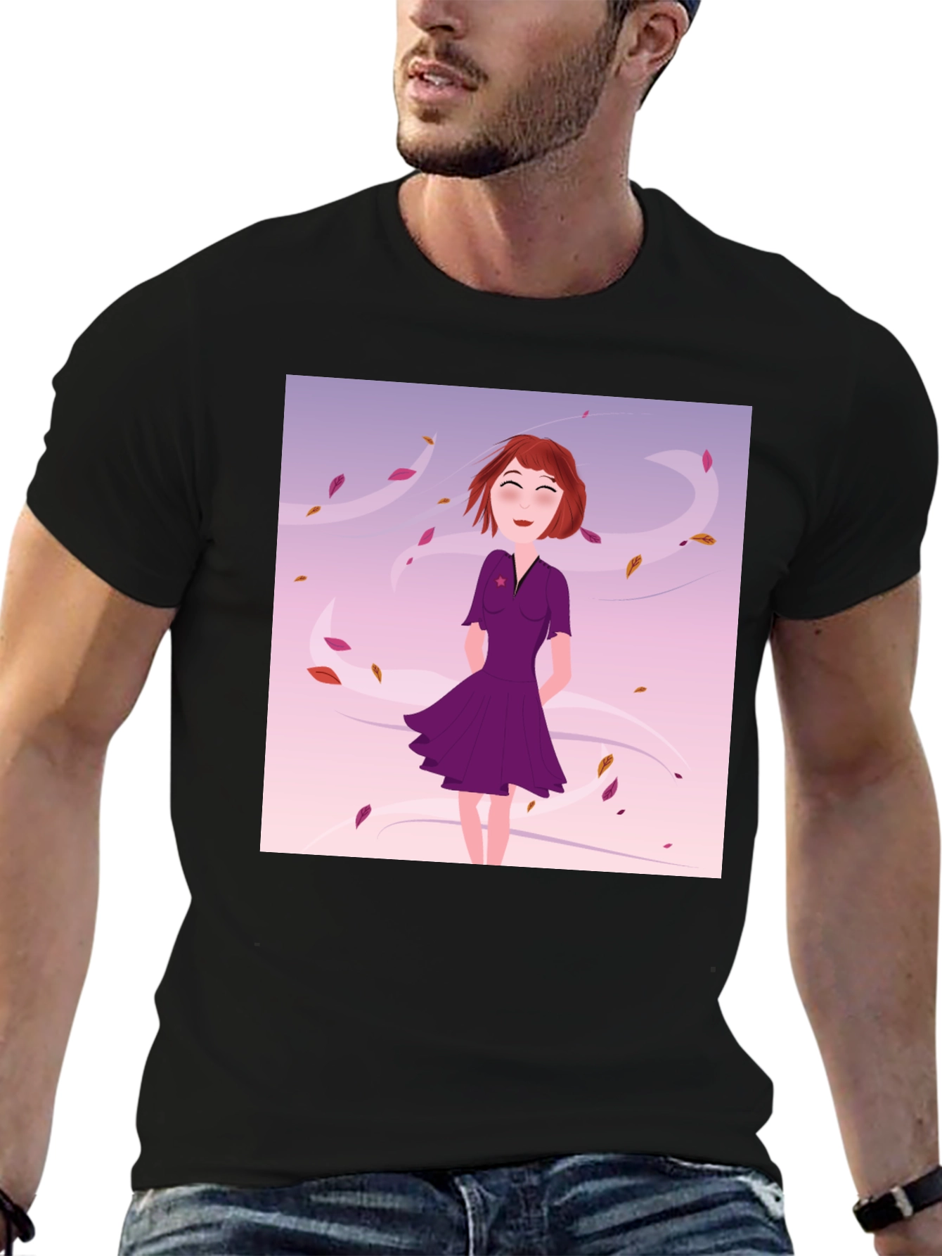 Whimsical Girl in Wind T-Shirt