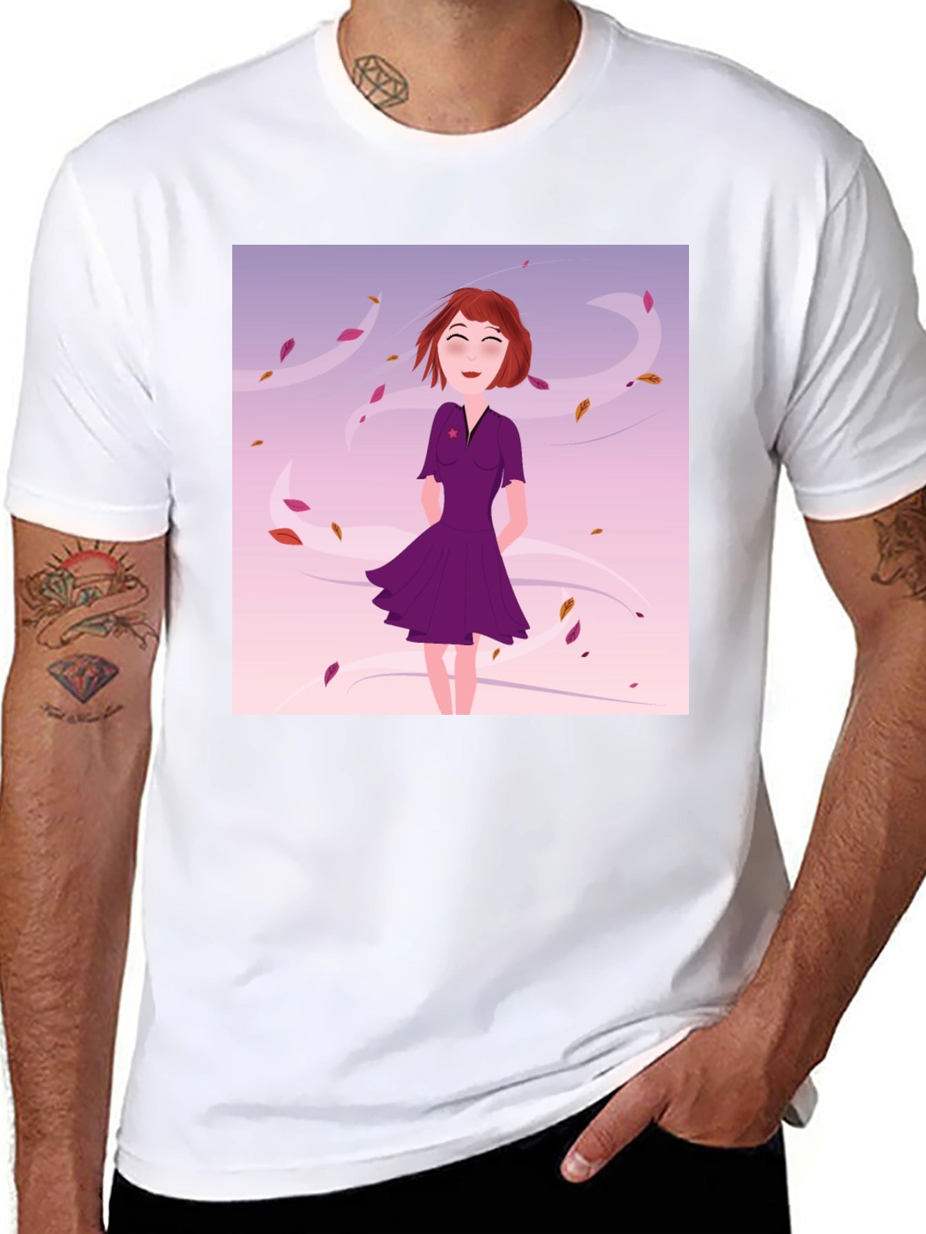 Whimsical Girl in Wind T-Shirt