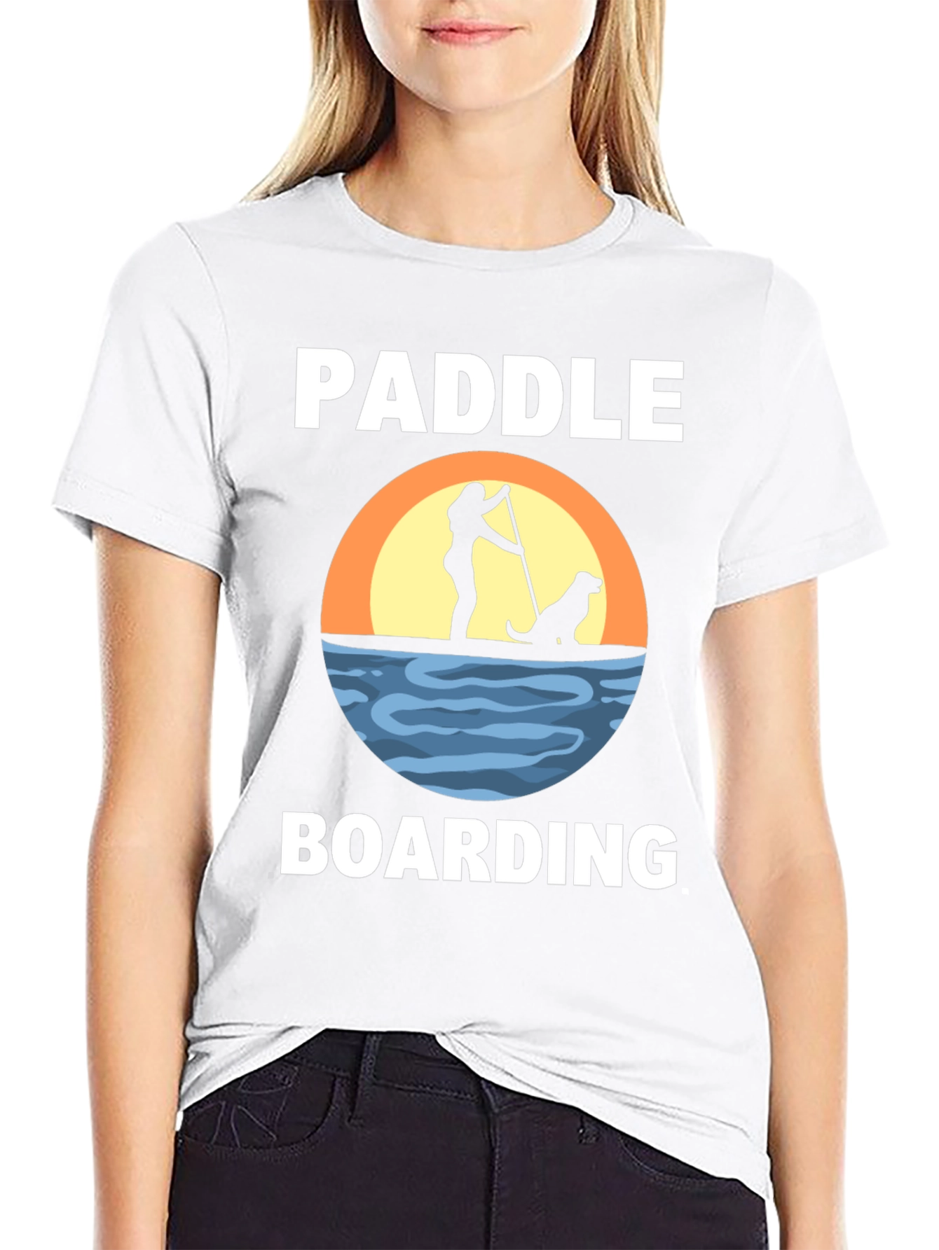 Paddle Boarding T-Shirt with Dog Silhouette