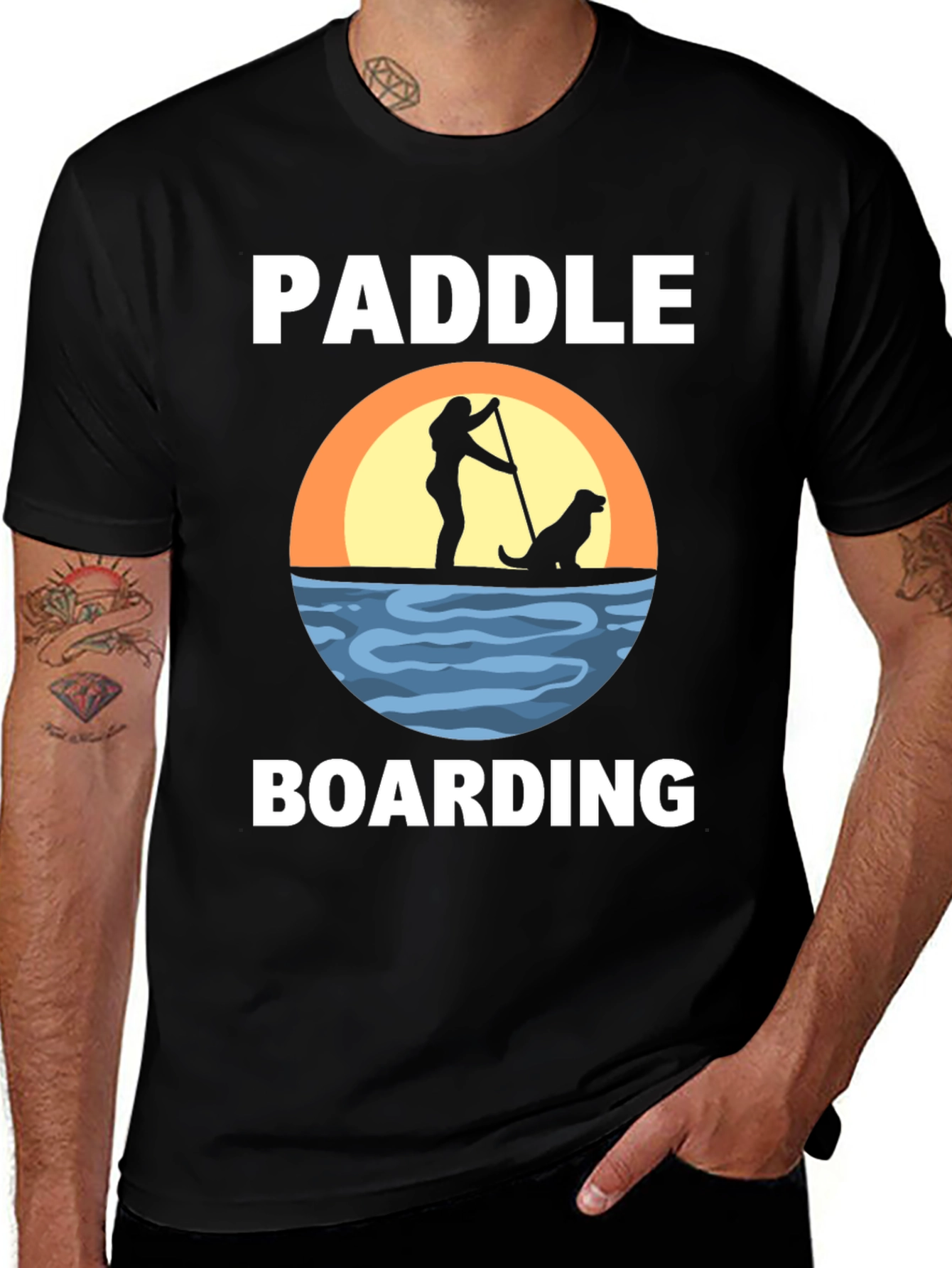 Paddle Boarding T-Shirt with Dog Silhouette